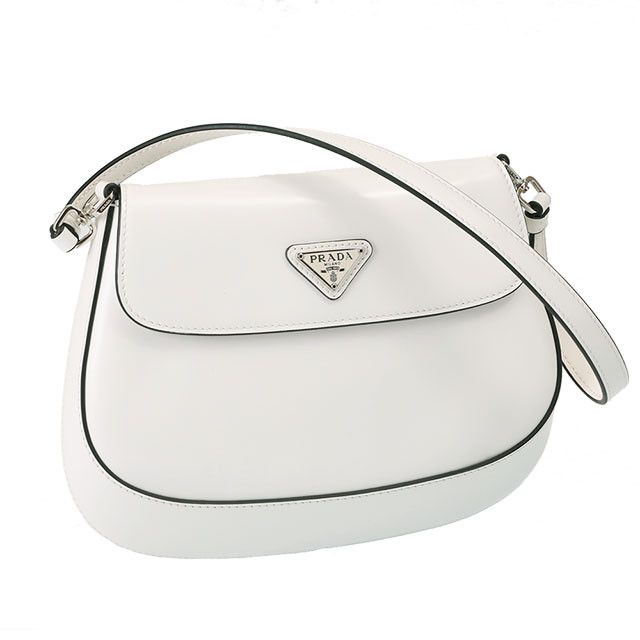 image of Prada Brushed Leather Handbag Accessory Pouch Shoulder Bag White, Women's