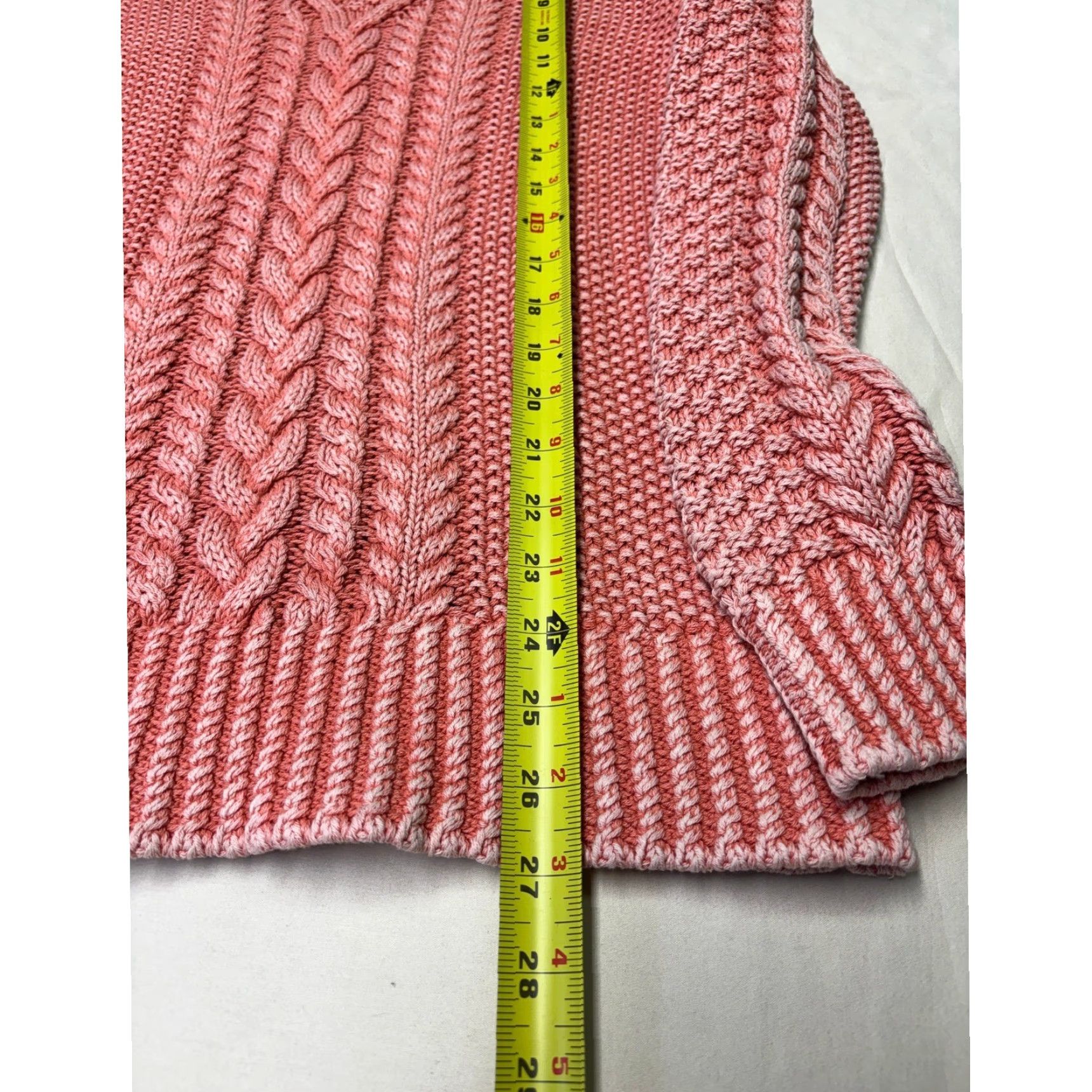 Vintage LL Bean Signature Womens Coral Pink Cable Knit Cotton Sweater Crew Neck Medium Womens Pullover Knit 100% Cotton Heavyweight Casual Fall Winter Spring Size M / US 6-8 / IT 42-44 - 6 Thumbnail