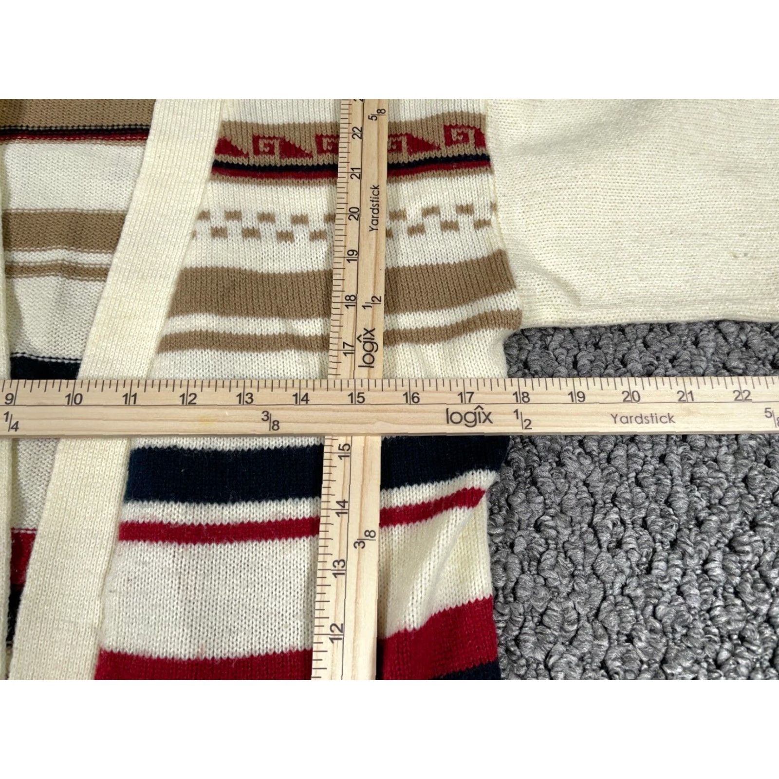 Vintage VINTAGE Boho Cardigan Womens Large Ivory Striped Lightweight Open-Front 80s Retro Sweater Womens Size L / US 10 / IT 46 - 7 Thumbnail