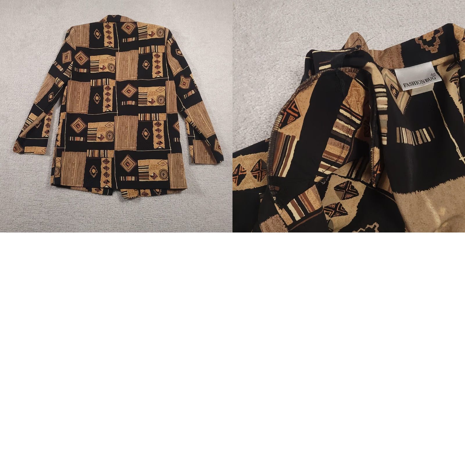 Vintage VINTAGE Fashion Bug Blazer Womens Small Black Tan Geometric Patchwork 90s Jacket Size S / US 4 / IT 40 - 9 Thumbnail