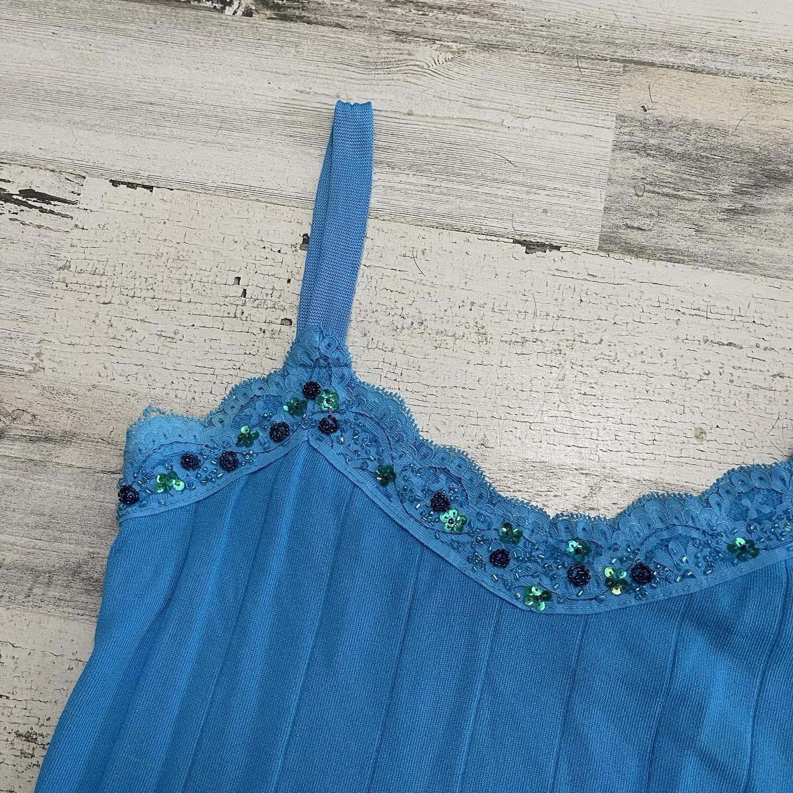 Designer Blue Items Fairy Y2K lace floral bead tank Large Size L / US 10 / IT 46 - 4 Thumbnail