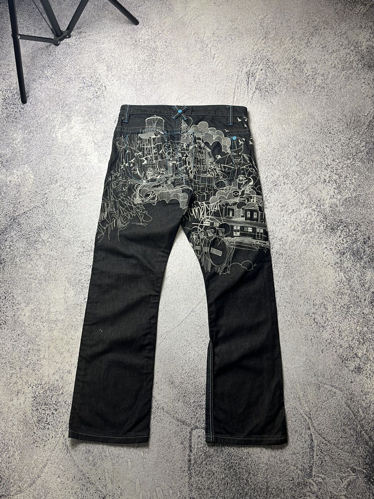 Japanese Brand 0Os VINTAGE Avant Garde Big logo Japanese Baggy Pants Y2K Size US 33 - 2 Thumbnail
