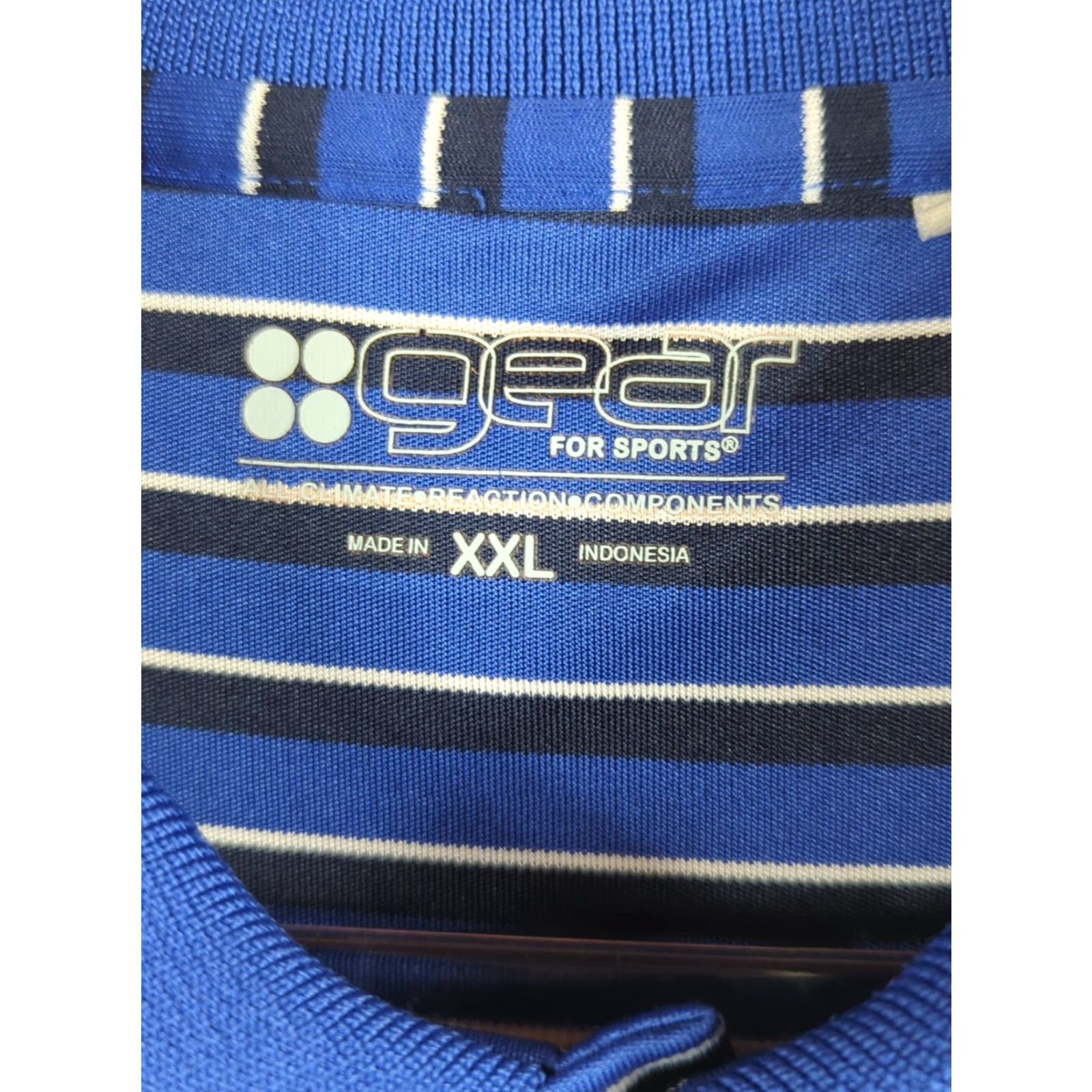 Vintage GEAR FOR SPORTS Dayton Flyers Polo Shirt Short Sleeve Blue Stripe Embroidered 2XL Mens Golf Shirt Size US XXL / EU 58 / 5 - 2 Thumbnail