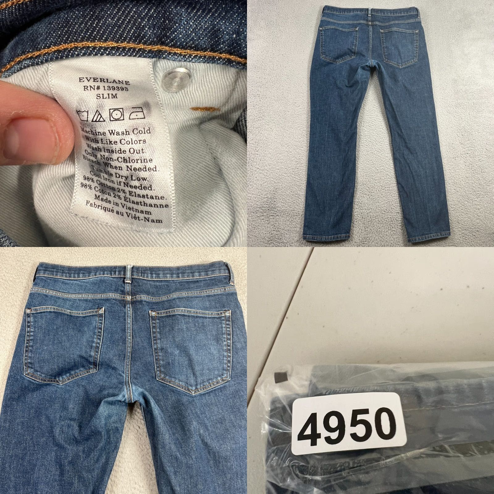 Everlane EVERLANE Jeans Slim Fit Straight Leg Men's 33x30 Blue Denim 90s Size US 33 - 8 Thumbnail