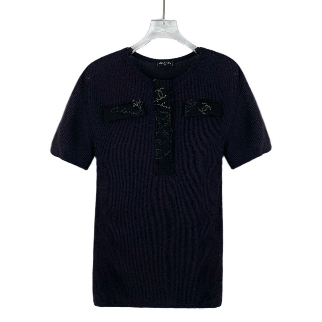 Chanel Chanel Black Silk Pattern Embroidered Knit Sweatshirt Size XS / US 0-2 / IT 36-38 - 1 Thumbnail