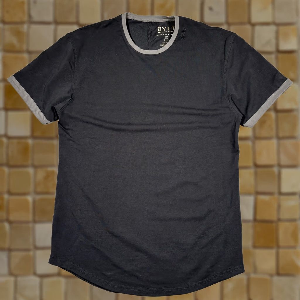 Bylt Shirt Men’s Large Gray Premium Basics Drop Cut Ringer Lux Performance Gym Workout Activewear, Men's