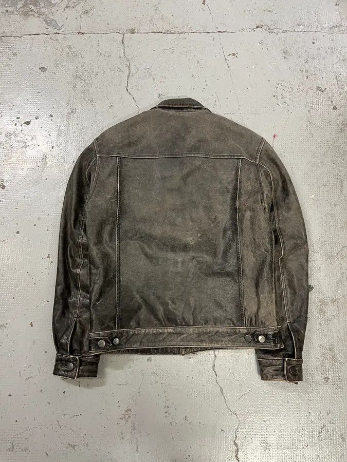 Gianfranco Ferre Gianfranco Ferré Eroded Grey Black Leather Trucker Jacket Size US L / EU 52-54 / 3 - 7 Thumbnail