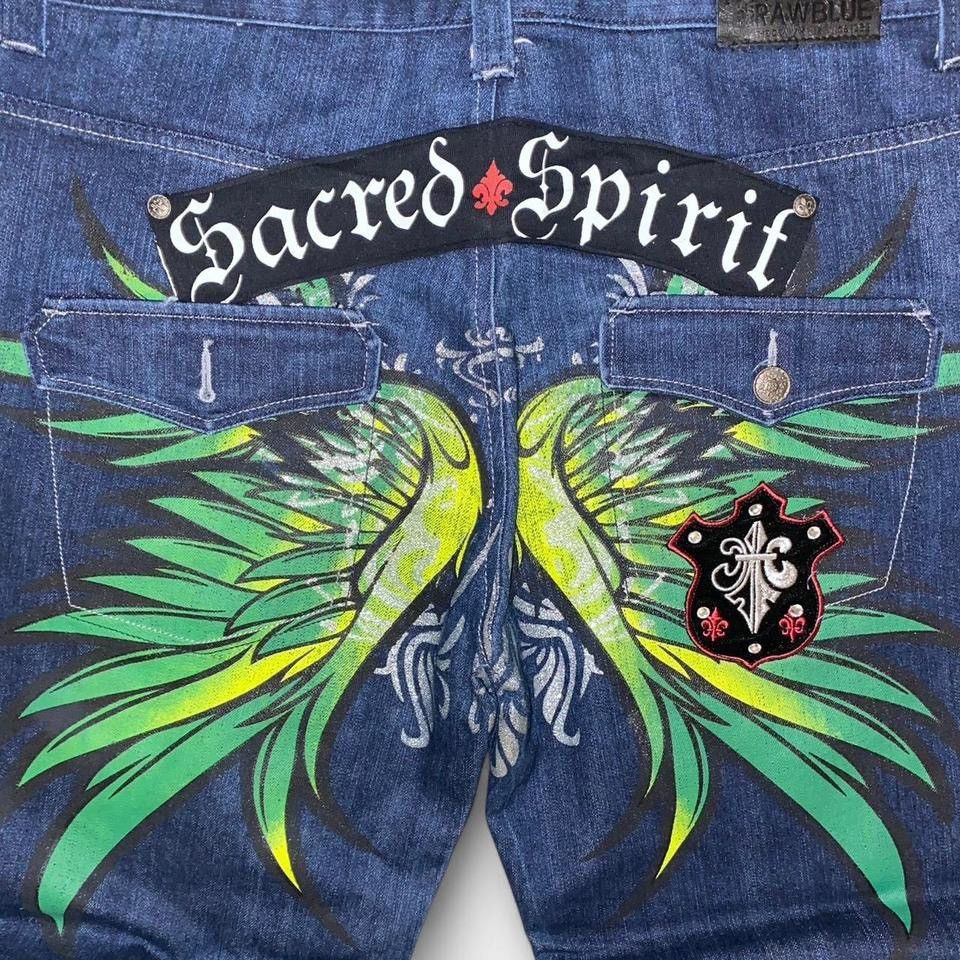 Affliction × Vintage Y2k Raw Blue Sacred Spirit Jeans Size US 40 / EU 56 - 2 Thumbnail