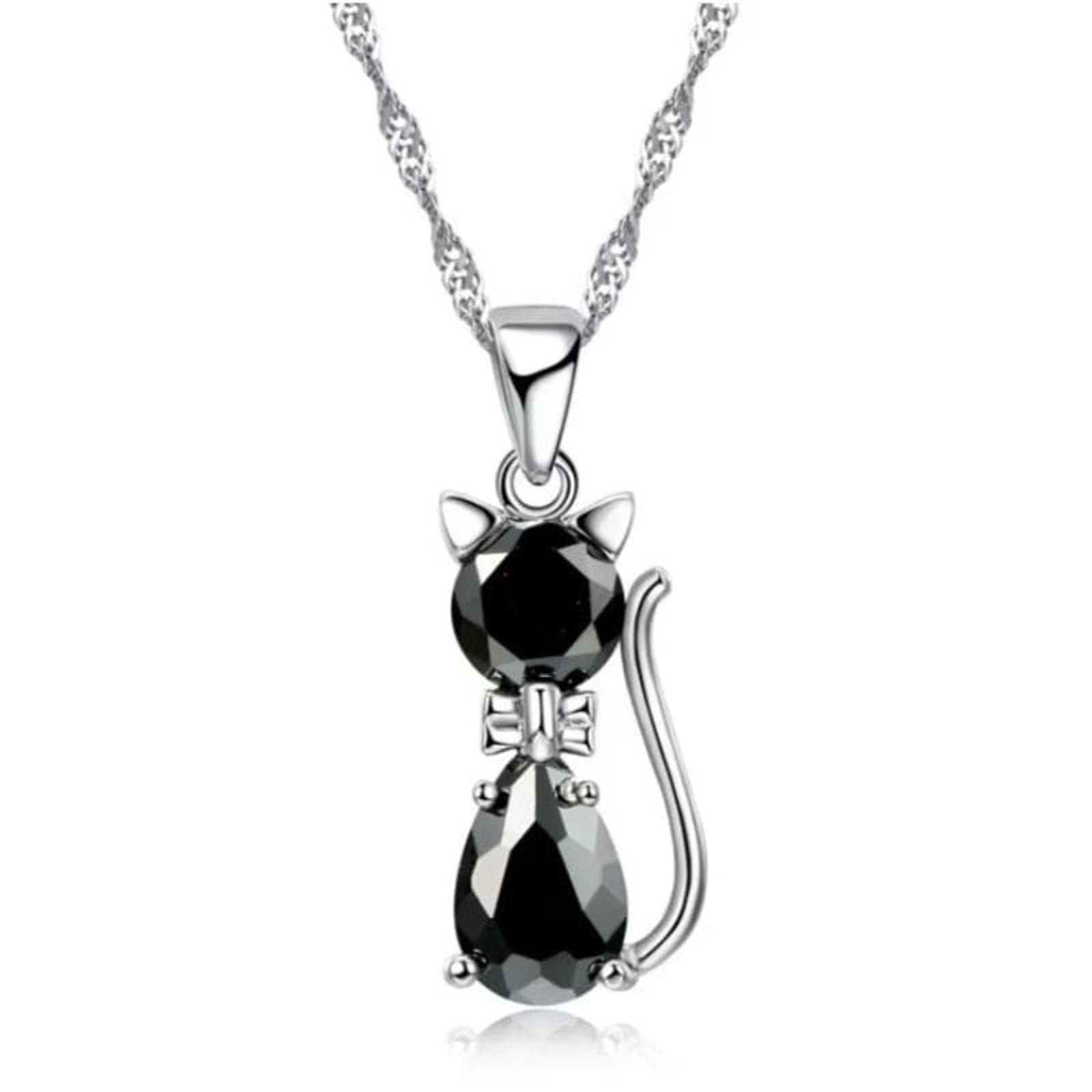 Designer PINK Crystal Cat Silver Necklace Cubic Zirconia Crystal Size ONE SIZE - 2 Thumbnail