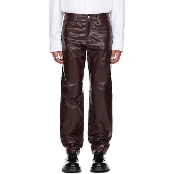 Jil Sander o1w1db10925 Patent Leather Pant in Burgundy Size US 36 / EU 52 - 3 Thumbnail