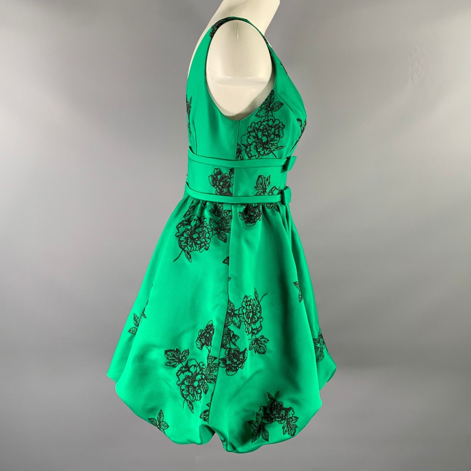 Marchesa MARCHESA Green Black Polyester Floral Bubble Hem Dress Size XS / US 0-2 / IT 36-38 - 2 Thumbnail