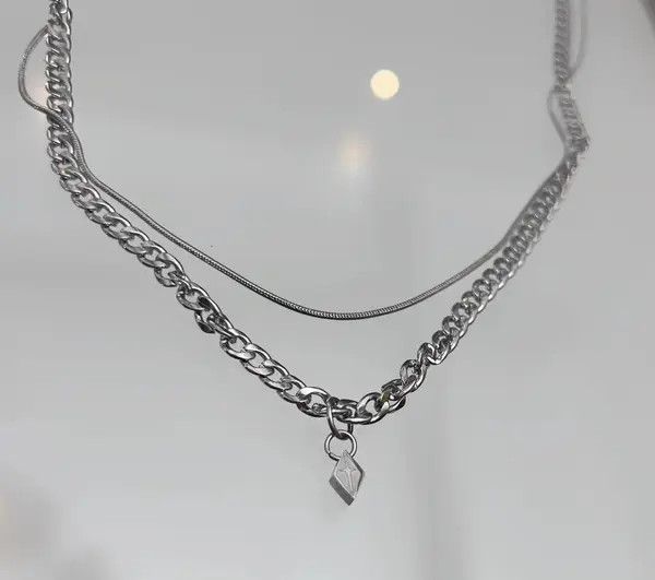 Jewelry Silver Layered Chain Necklace, Pendant Charm Necklace Size ONE SIZE - 4 Thumbnail