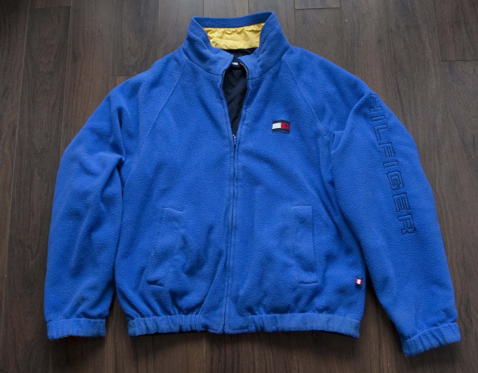 image of Tommy Hilfiger Jacket Reversible Fleece Spell Out VTG Size L, Men's