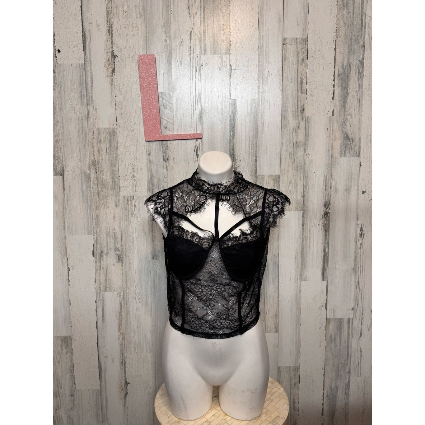 Other Dazy Black Lace Sheer Crop Top High Neck Size L Size L / US 10 / IT 46 - 1 Thumbnail