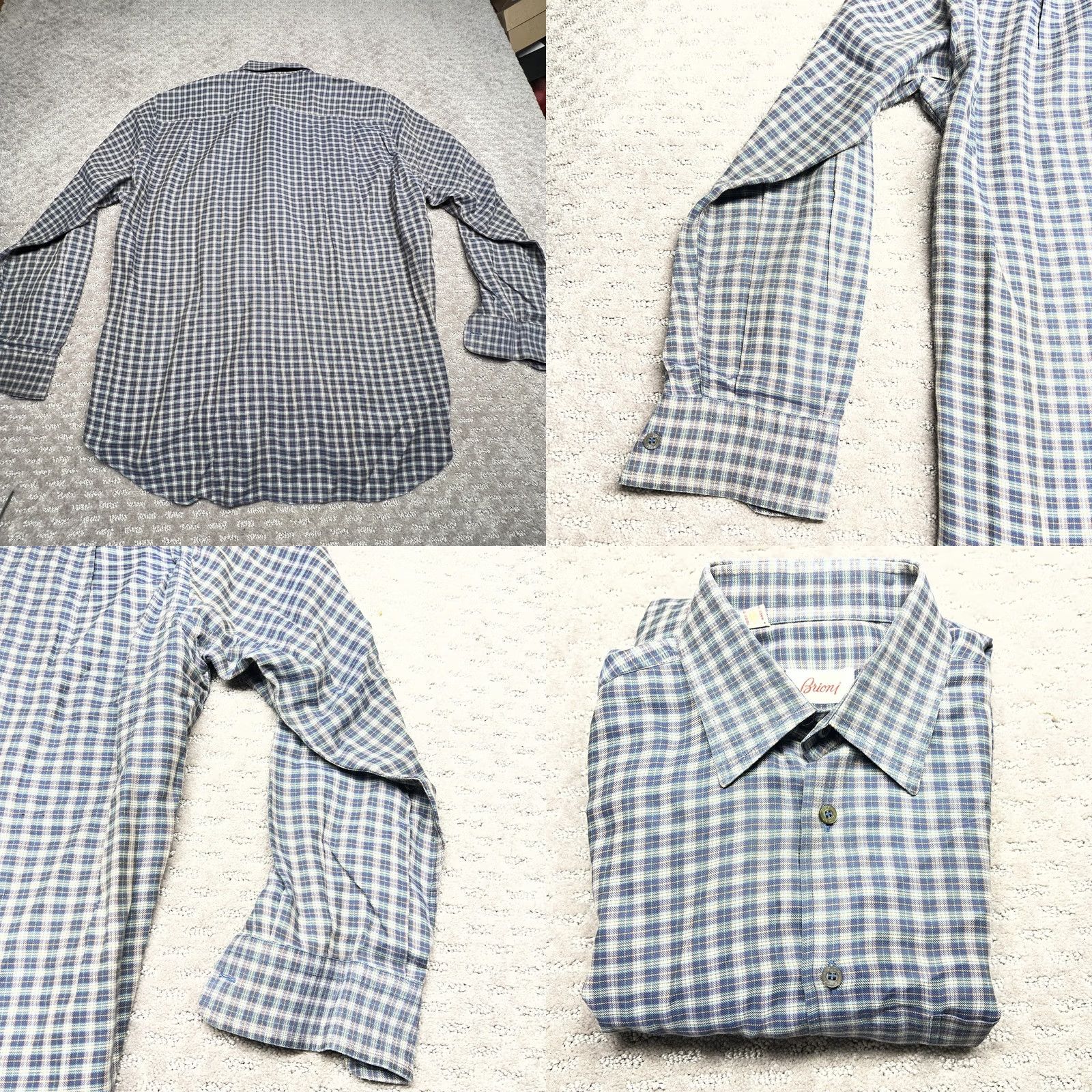 Brioni Brioni Shirt Cotton Plaid Button Up Long Sleeve Blue Made Italy Mens Medium Size US M / EU 48-50 / 2 - 9 Thumbnail