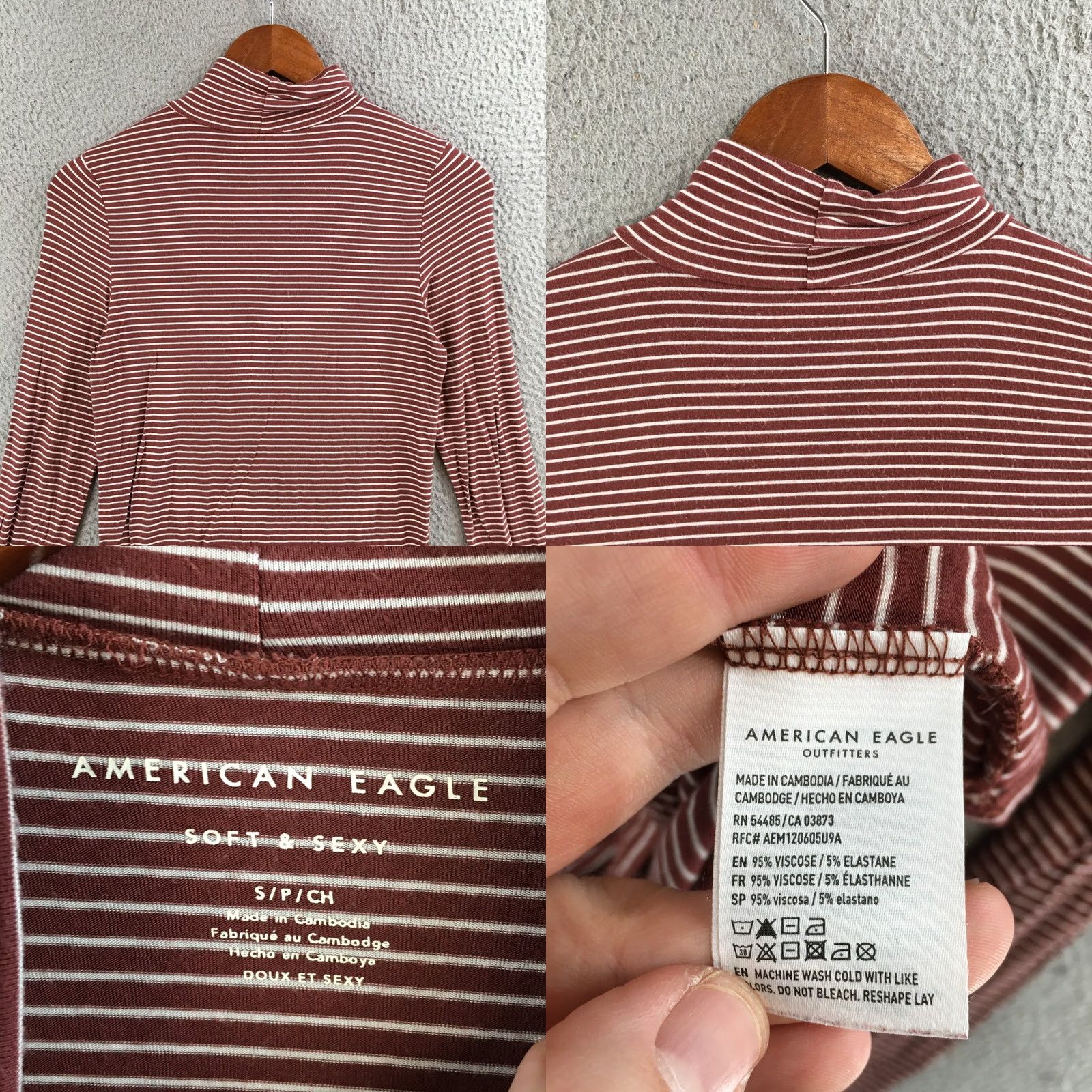 American Eagle Outfitters American Eagle Outfitters Turtleneck Top Womens S Brown Striped Long Sleeve Pullover Casual Size S / US 4 / IT 40 - 8 Thumbnail