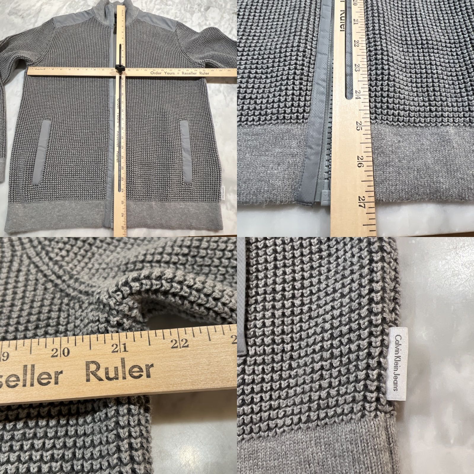 Calvin Klein VINTAGE Calvin Klein Sweater Men L Ribbed Knit Cotton Mock Neck Full Zip Jacket Gray Size US L / EU 52-54 / 3 - 8 Thumbnail