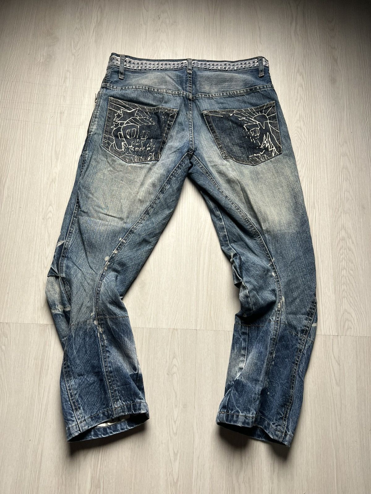 PPFM Spiral Cut PPFM Faded Distressed Jeans Size US 33 - 2 Thumbnail