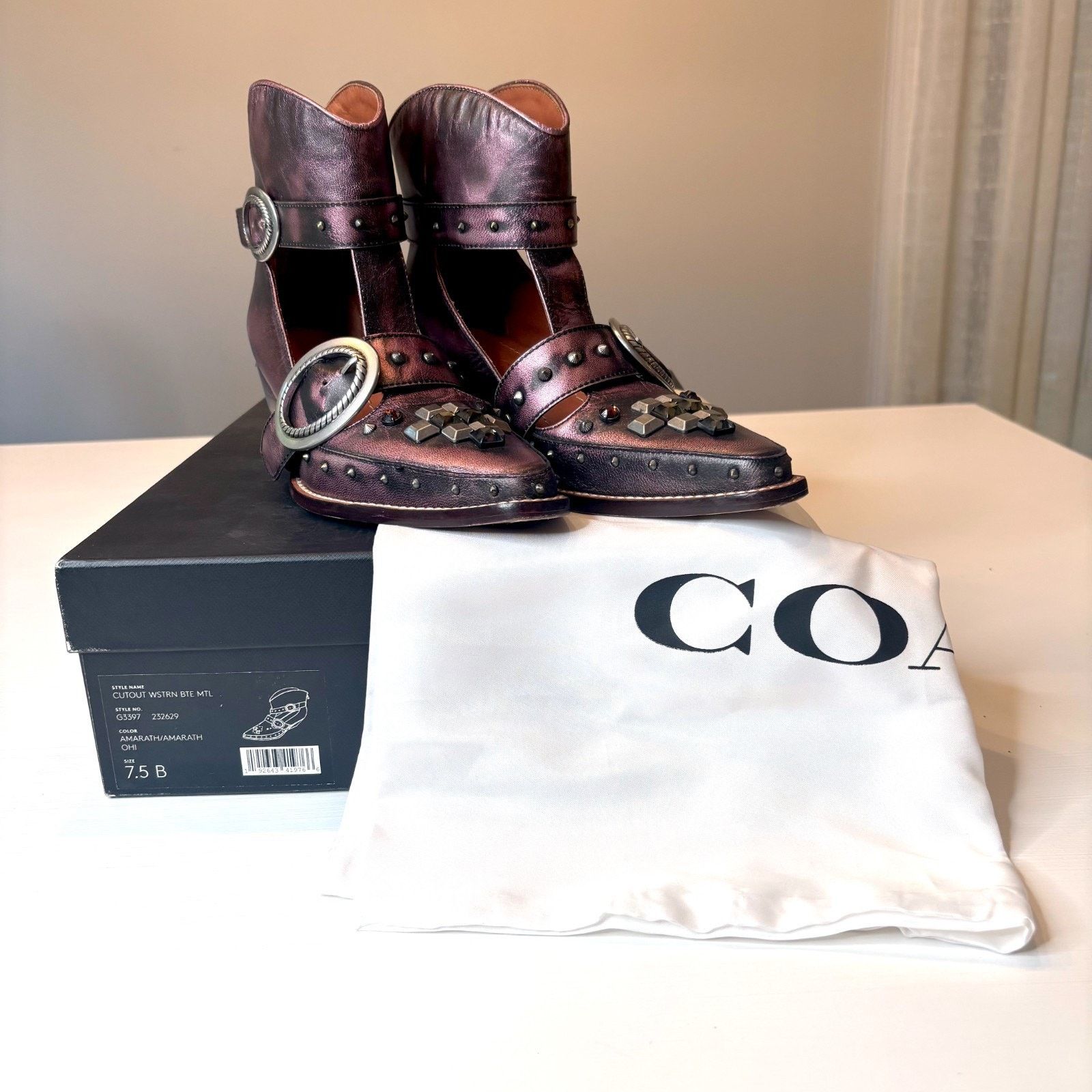 Coach Cut Out Western Creeper Boots Metallic Purple Sz 7.5B