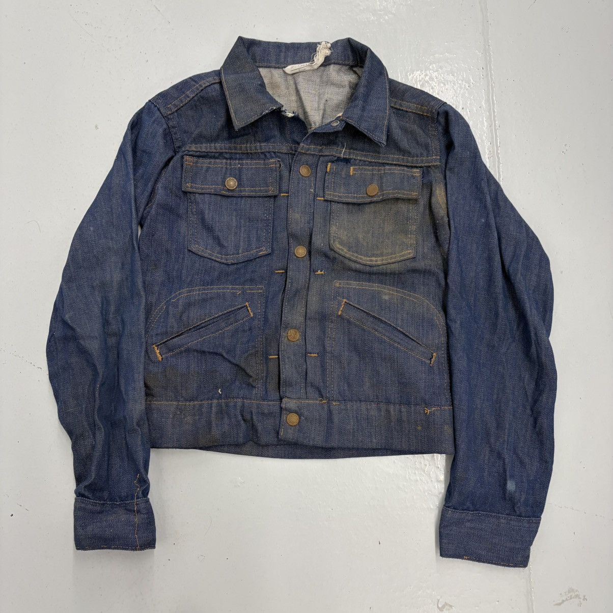 JCPenney Vintage 60s JCPenney Dark Wash Selvedge Boxy Denim Jacket 