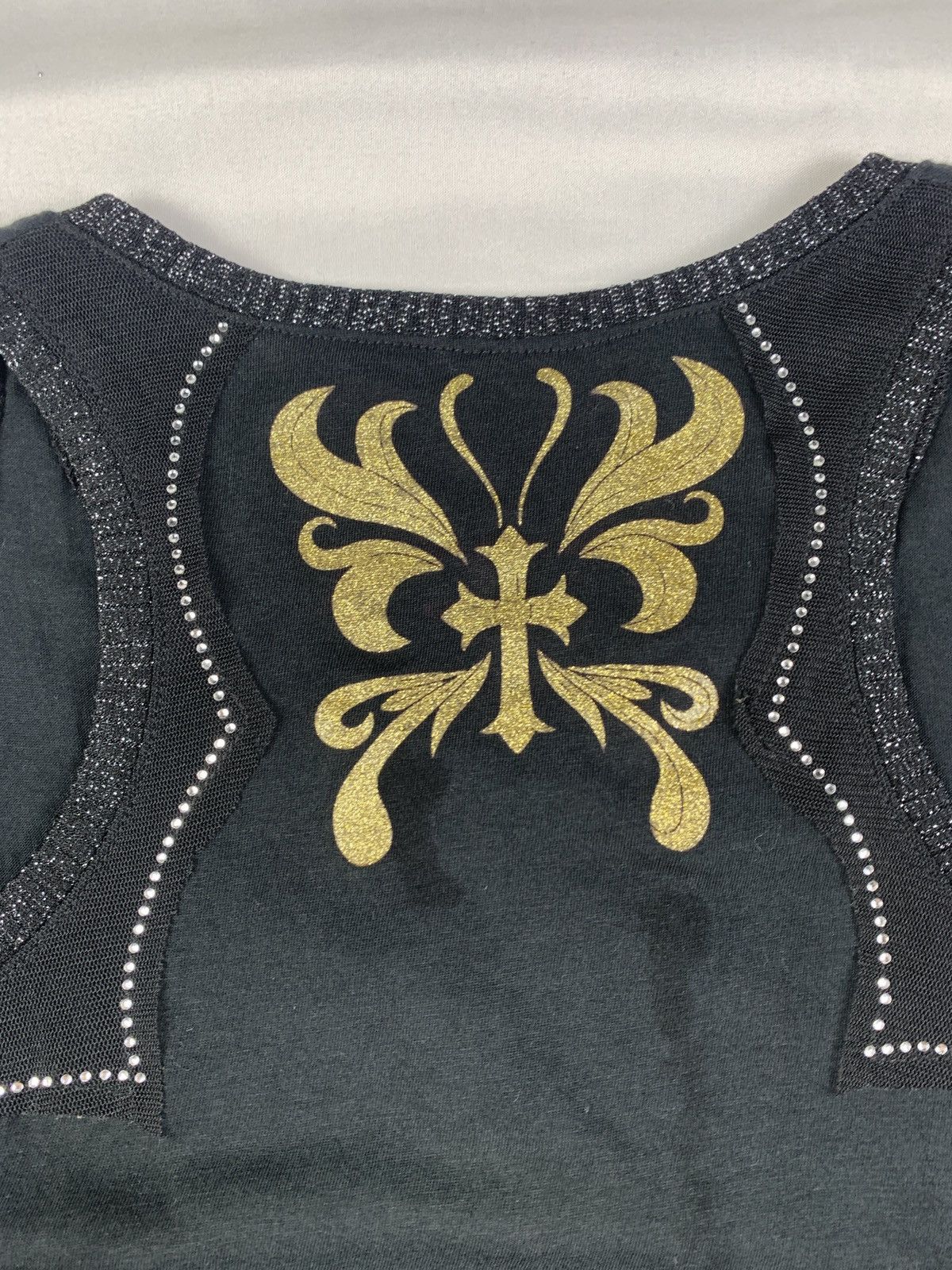Japanese Brand y2k COOLA Japan Black Glittery Cross Rhinestones Top Size S / US 4 / IT 40 - 5 Thumbnail