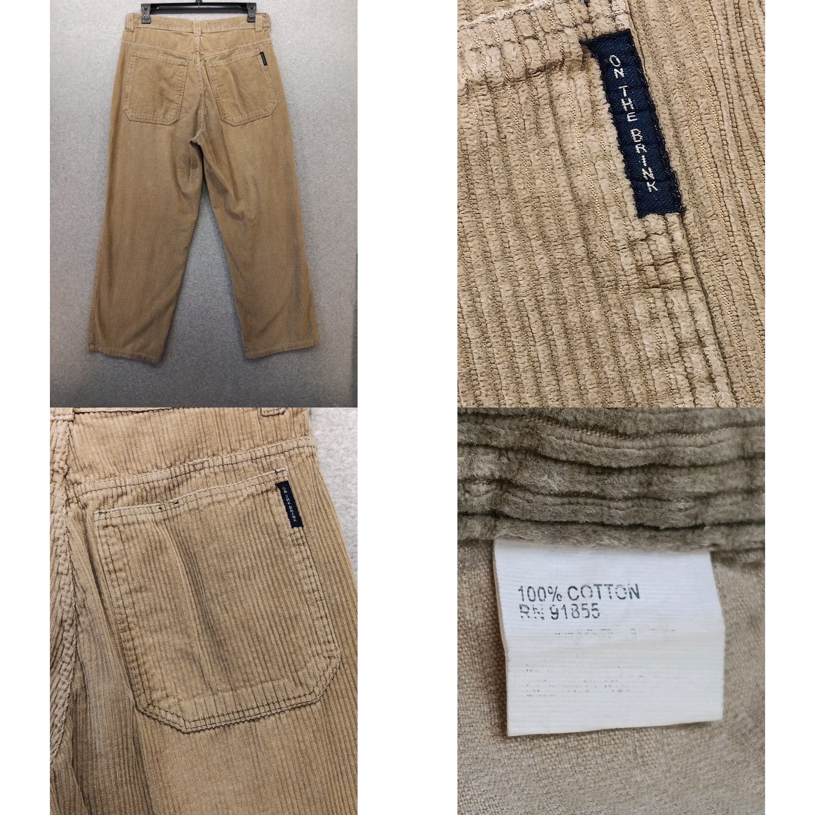 Vintage VTG On The Brink Corduroy Pants 36x32 Tan Flat Front Baggy Fit 90s Y2K Wide Leg Mens Regular Straight Size US 36 / EU 52 - 9 Thumbnail