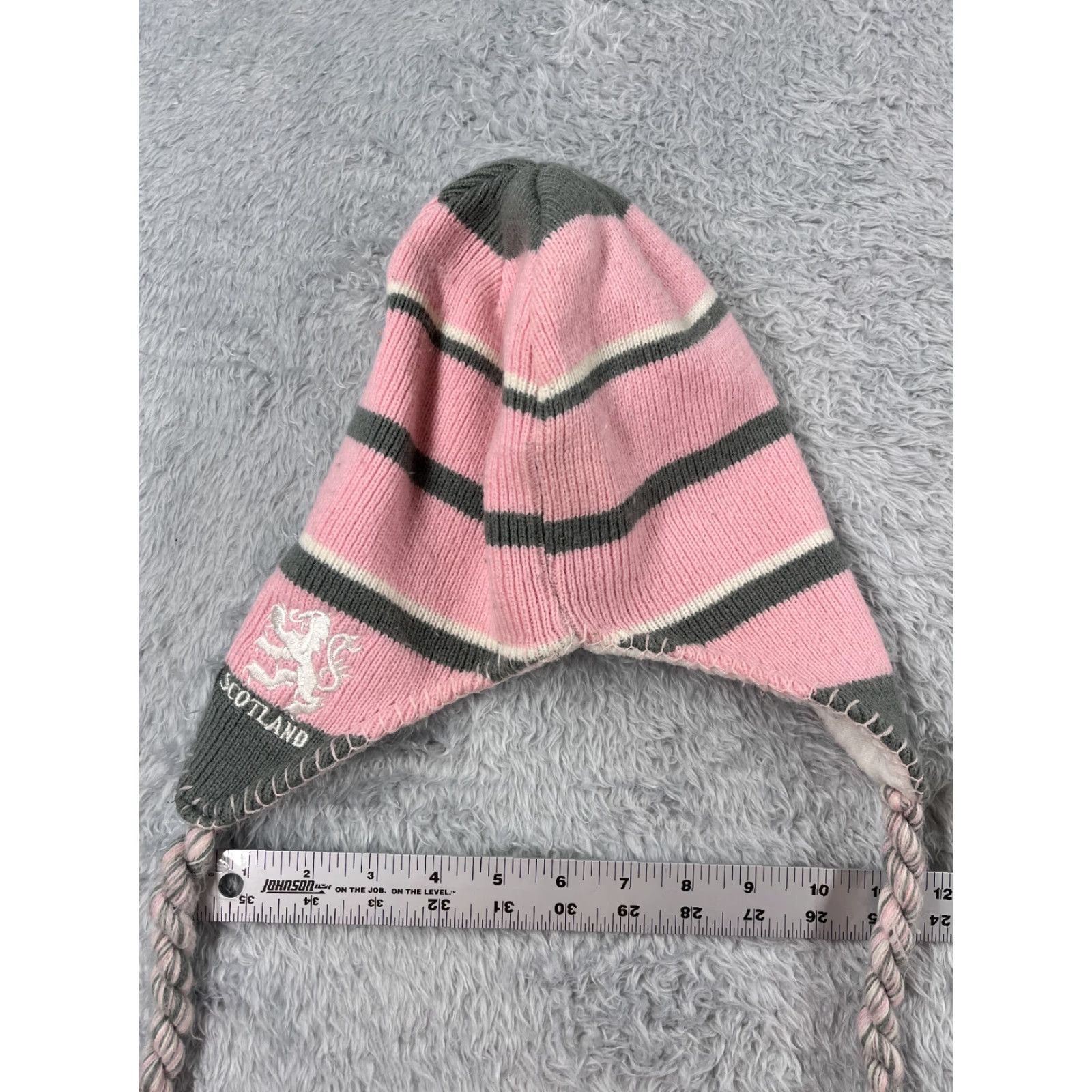 Pinko International Insignia Beanie Womens One Size Pink Gray Striped Knit Acrylic Ear Flaps Scotland Outdoor Ski Size ONE SIZE - 2 Thumbnail