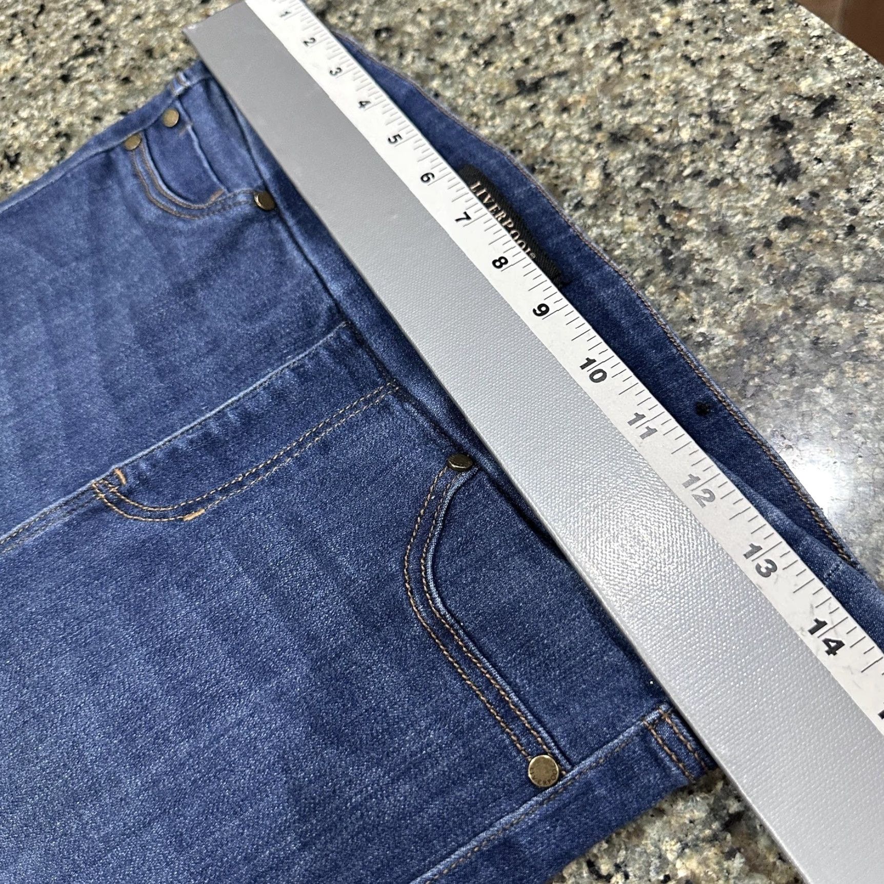 Vintage Liverpool Jeans Women 4/27 Blue Ankle Skinny Stretch Pull On Dark Wash Denim Shirt, haha Size 29" - 7 Thumbnail