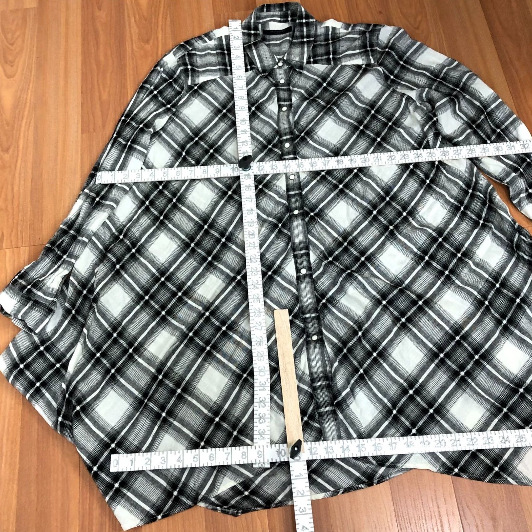 Allsaints All Saints Plaid Shirt LS Button-Up Black White MINT Large Linen Blend Visocse ??? Size L / US 10 / IT 46 - 5 Thumbnail