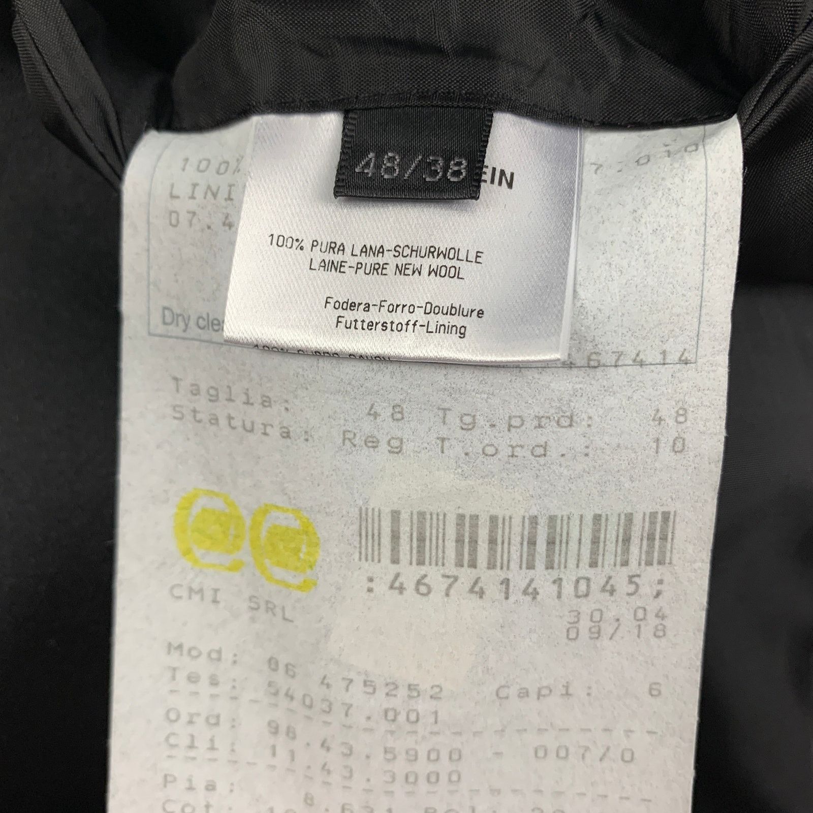 Calvin Klein Size 38 Black Wool Peak Lapel Sport Coat Size 38R - 6 Thumbnail
