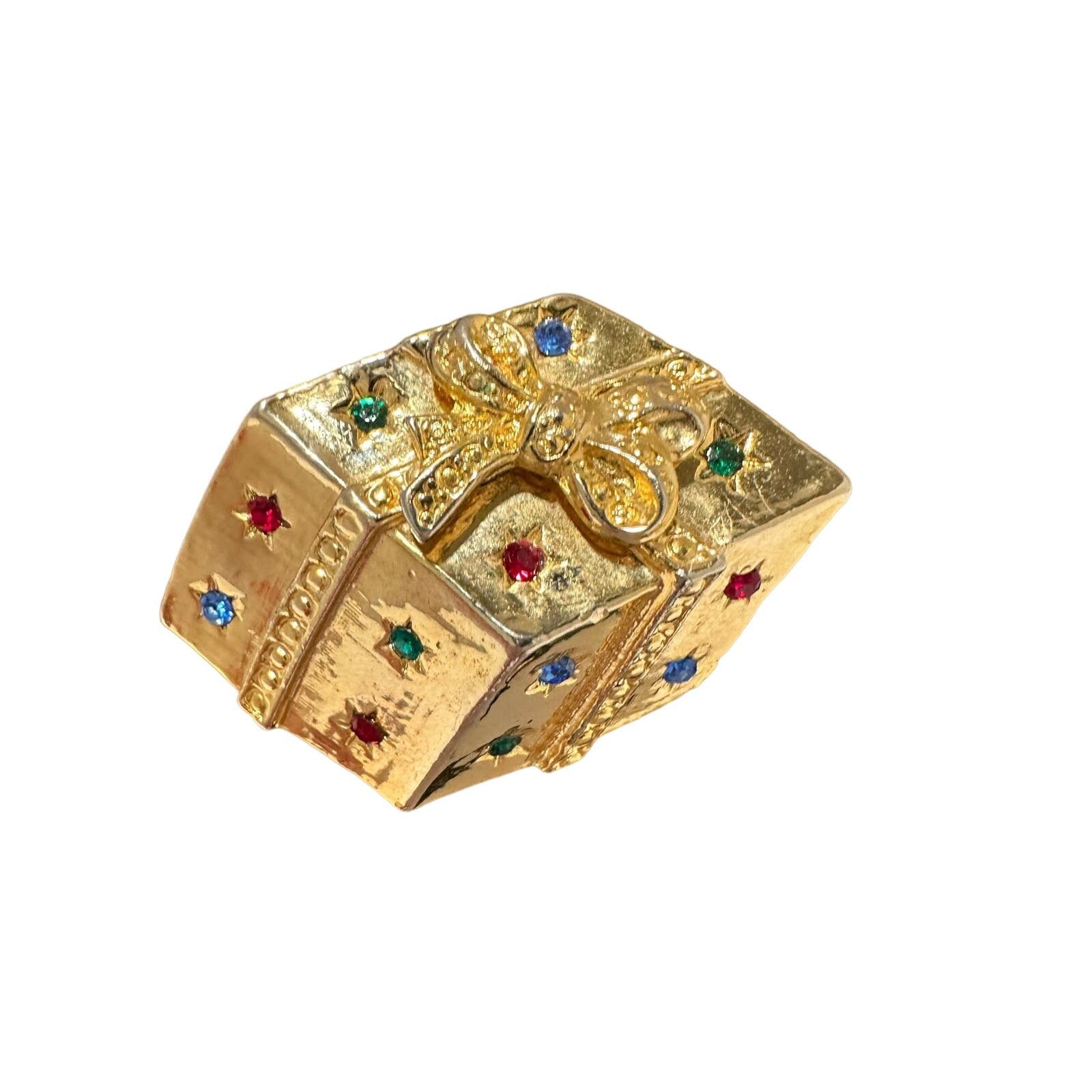 Other VTG Christmas Present Gift Gold Tone Rhinestones Brooch Pin Size ONE SIZE - 1 Thumbnail