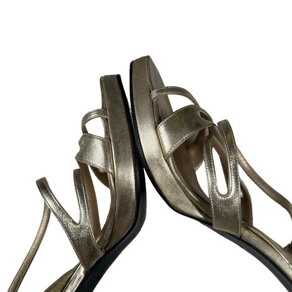 Vintage × Yves Saint Laurent Yves Saint Laurent Gold Metallic Leather 4″ Heeled Sandals S Size US 9 / IT 39 - 11 Thumbnail