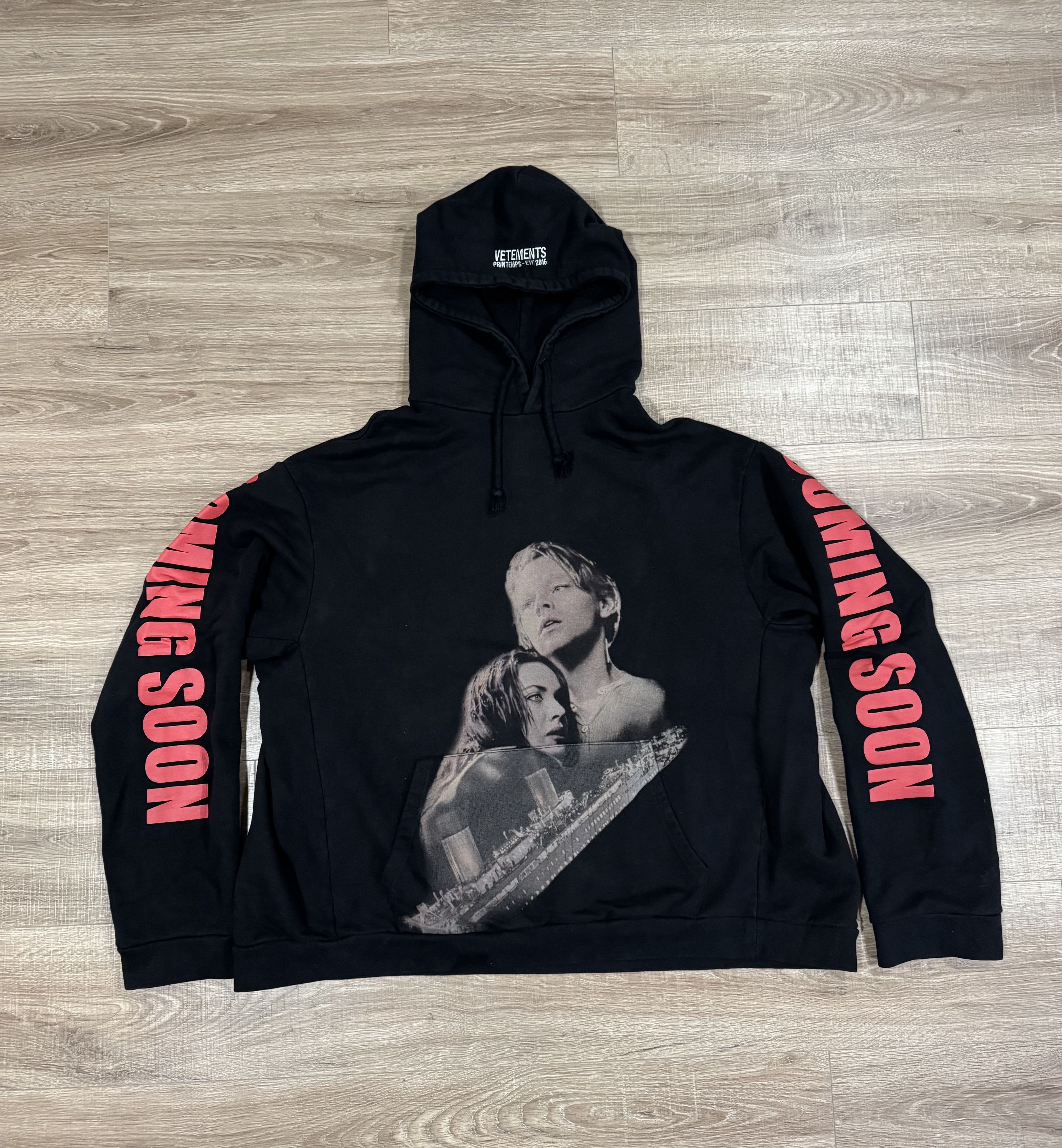 Pre-owned Vetements Vestments Titanic "coming Soon" Hoodie In Black