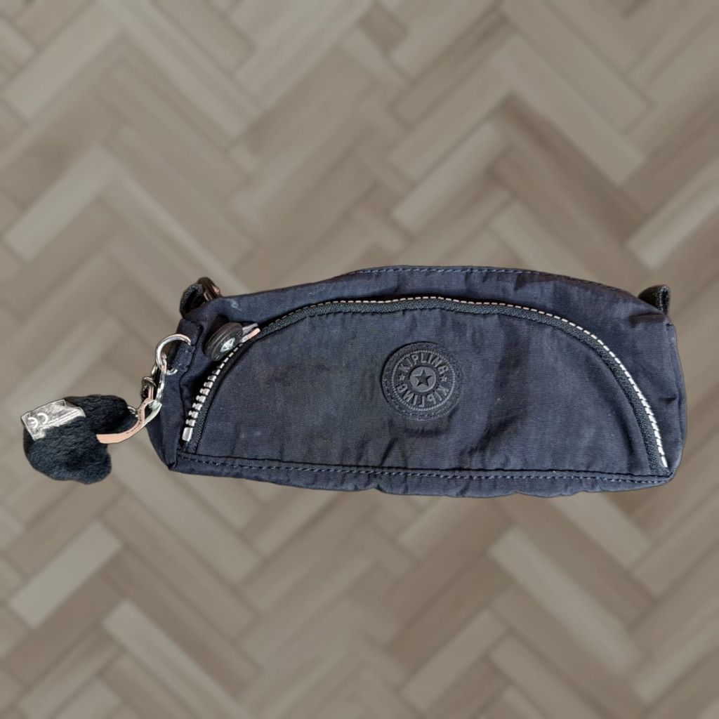 Vintage Kipling Pencil Case Bag Blue W/Monkey Charm - Mini, Recycled Polyester, Zipper, 90s, Charms, Unisex Adults, 8x4 in, Lightweight, Matte, Classic School Size ONE SIZE - 1 Thumbnail
