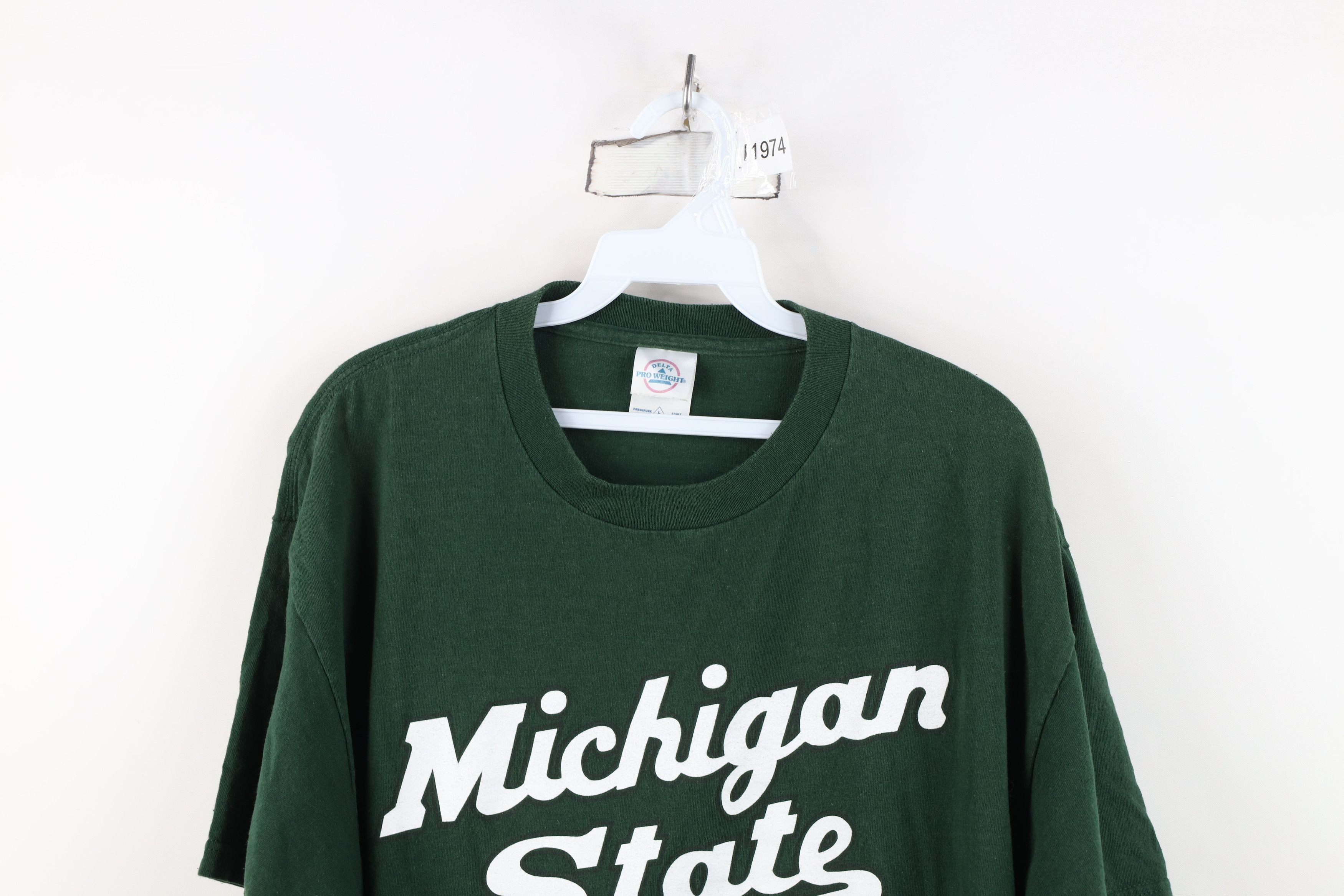 Vintage Vintage 90s Script Michigan State University T-Shirt Green Size US L / EU 52-54 / 3 - 2 Thumbnail