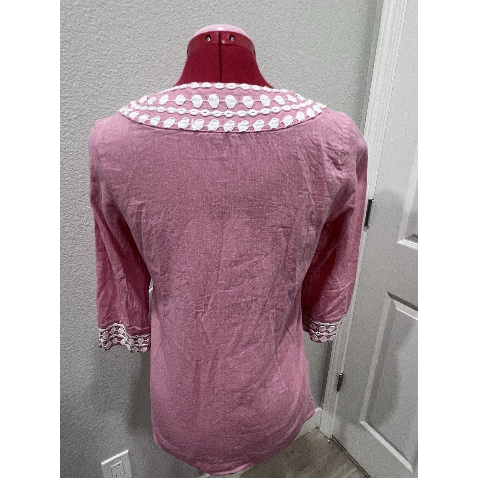 Boden Boden Light Pink Kaftan Cotton Crochet Embroidered Tunic Top Size XS / US 0-2 / IT 36-38 - 8 Thumbnail