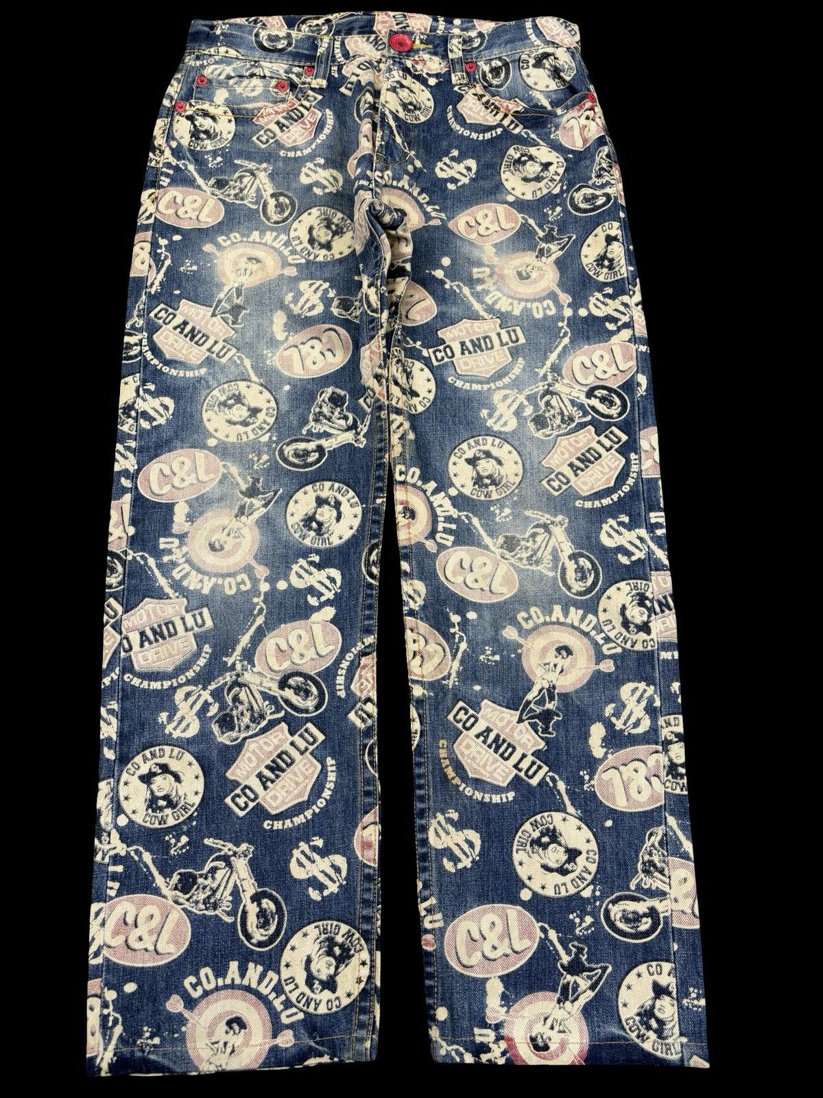 Japanese Brand 💥Hysteric Style💥Co&Lu Full Print Stone Wash Denim F695 Size US 33 - 1 Thumbnail