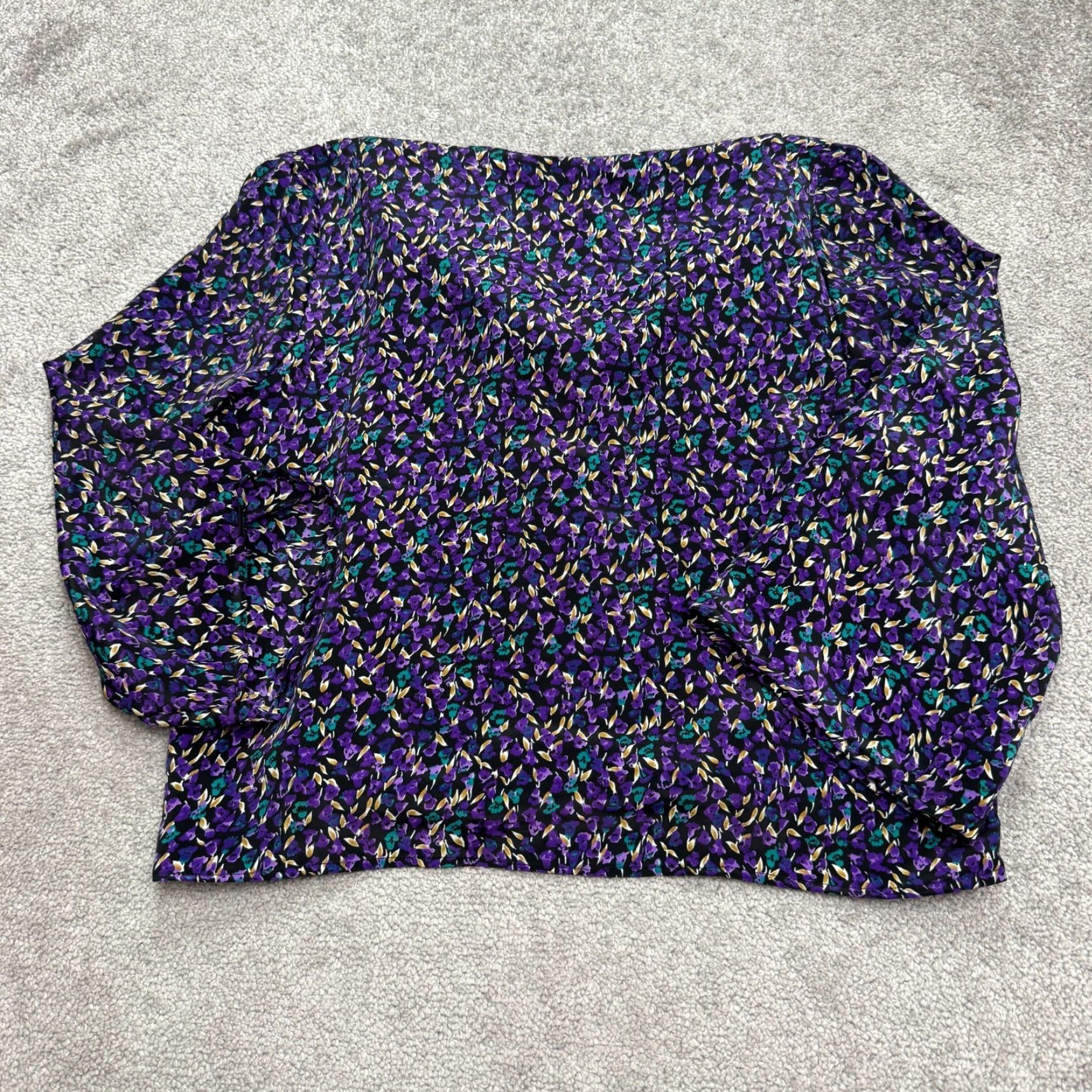 Vintage VINTAGE CB New York 90s Floral Blouse Womens 12 Purple Black Long Sleeve Floral Shirt Womens Regular Purple 90s Bohemian Retro Blouse Size XL / US 12-14 / IT 48-50 - 2 Thumbnail