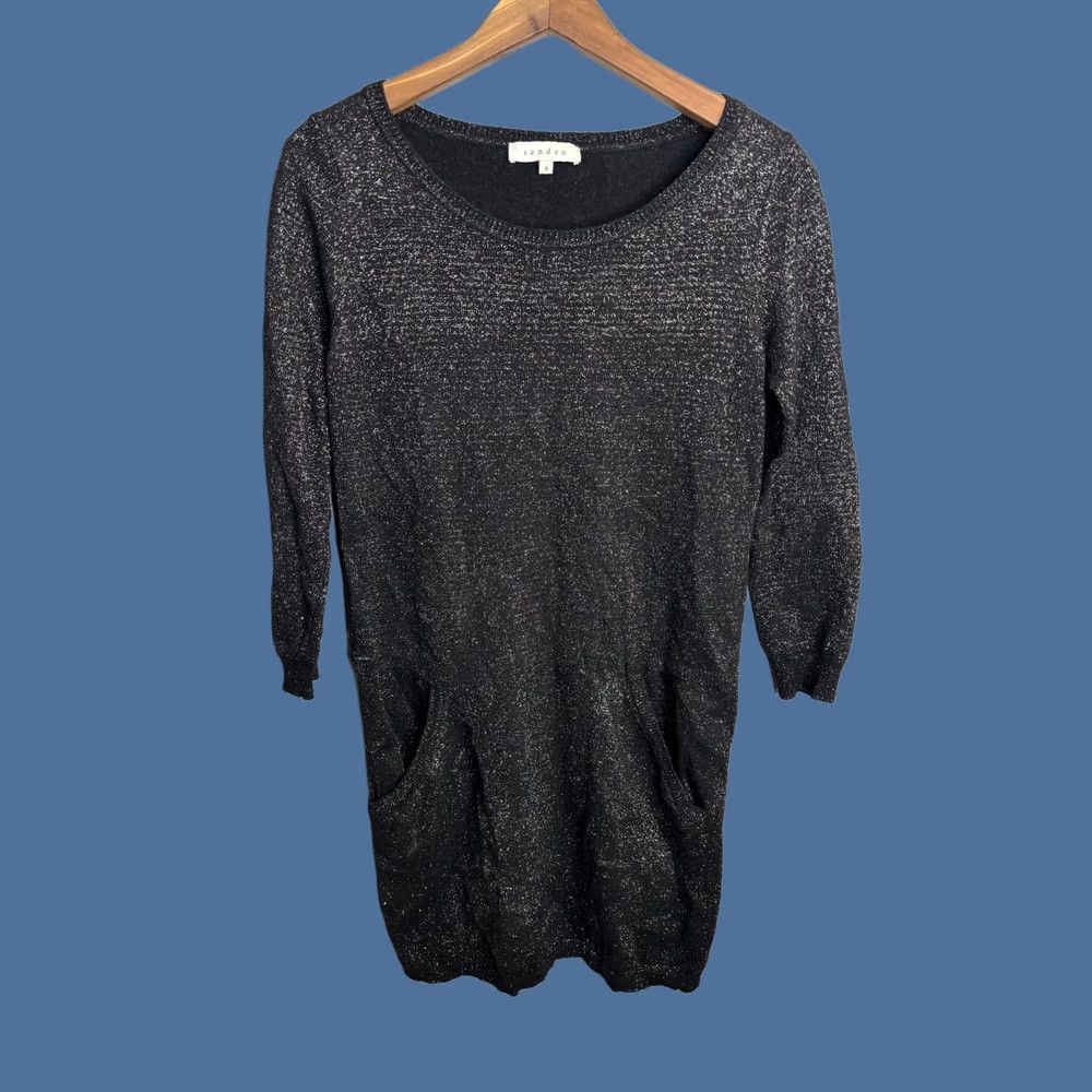 Sandro Sandro Black Metallic Knit Long Sleeve Sweater Dress Womens Large Pockets Shimmer Size L / US 10 / IT 46 - 1 Thumbnail
