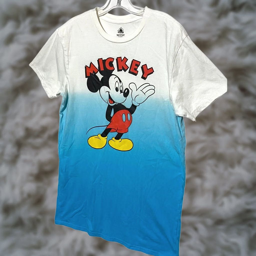 Disney VINTAGE Disney Shirt Mens S Blue Mickey Mouse Spell Out White Ombre Tie Dye Retro Size US S / EU 44-46 / 1 - 1 Thumbnail