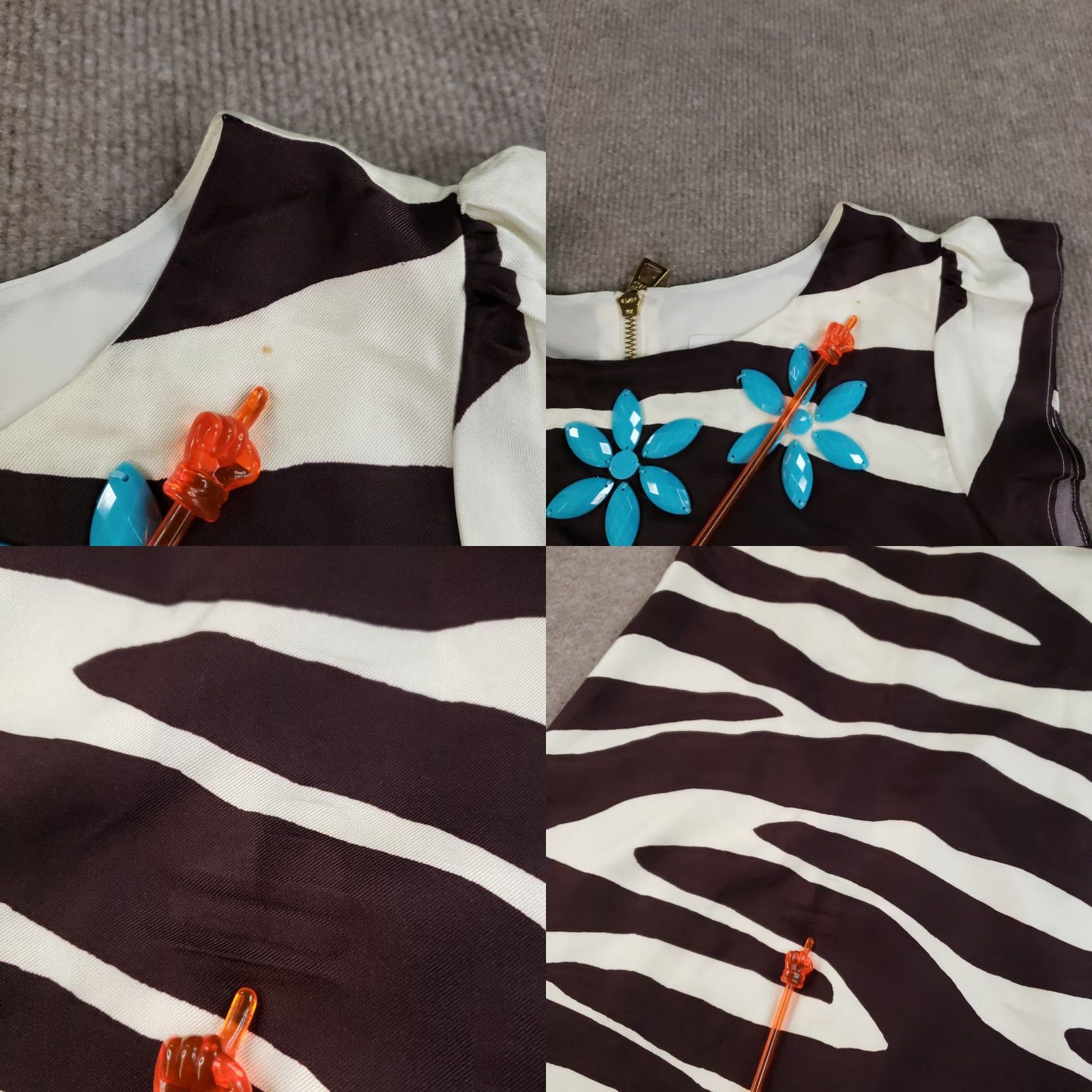 Vintage Sail to Sable Dress Womens 6 Brown Zebra Print Silk Shift Cap Sleeve Beaded Lined Z Cocktail Party/Cocktail 1960s? Size M / US 6-8 / IT 42-44 - 8 Thumbnail
