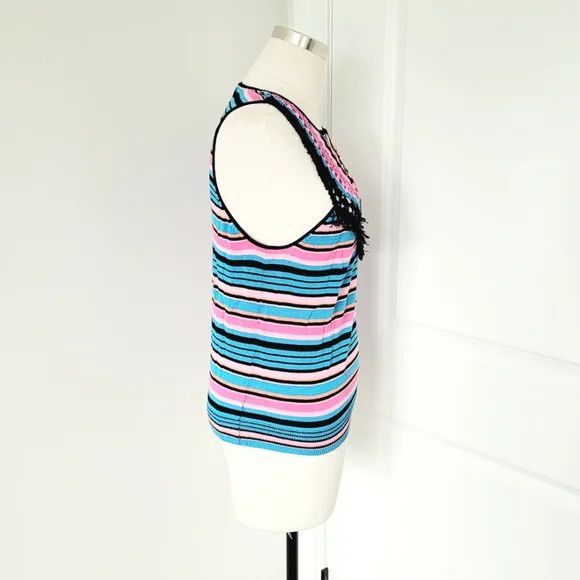 Nanette Lepore Multicolor Striped Tassel Crochet Knit Tank Spring Summer Size S / US 4 / IT 40 - 5 Thumbnail