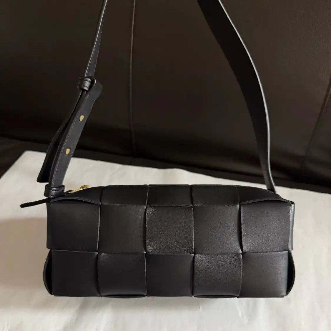 Bottega Veneta BOTTEGA VENETA Brick Cassette Small black sheepskin woven shoulder bag Size ONE SIZE - 1 Thumbnail
