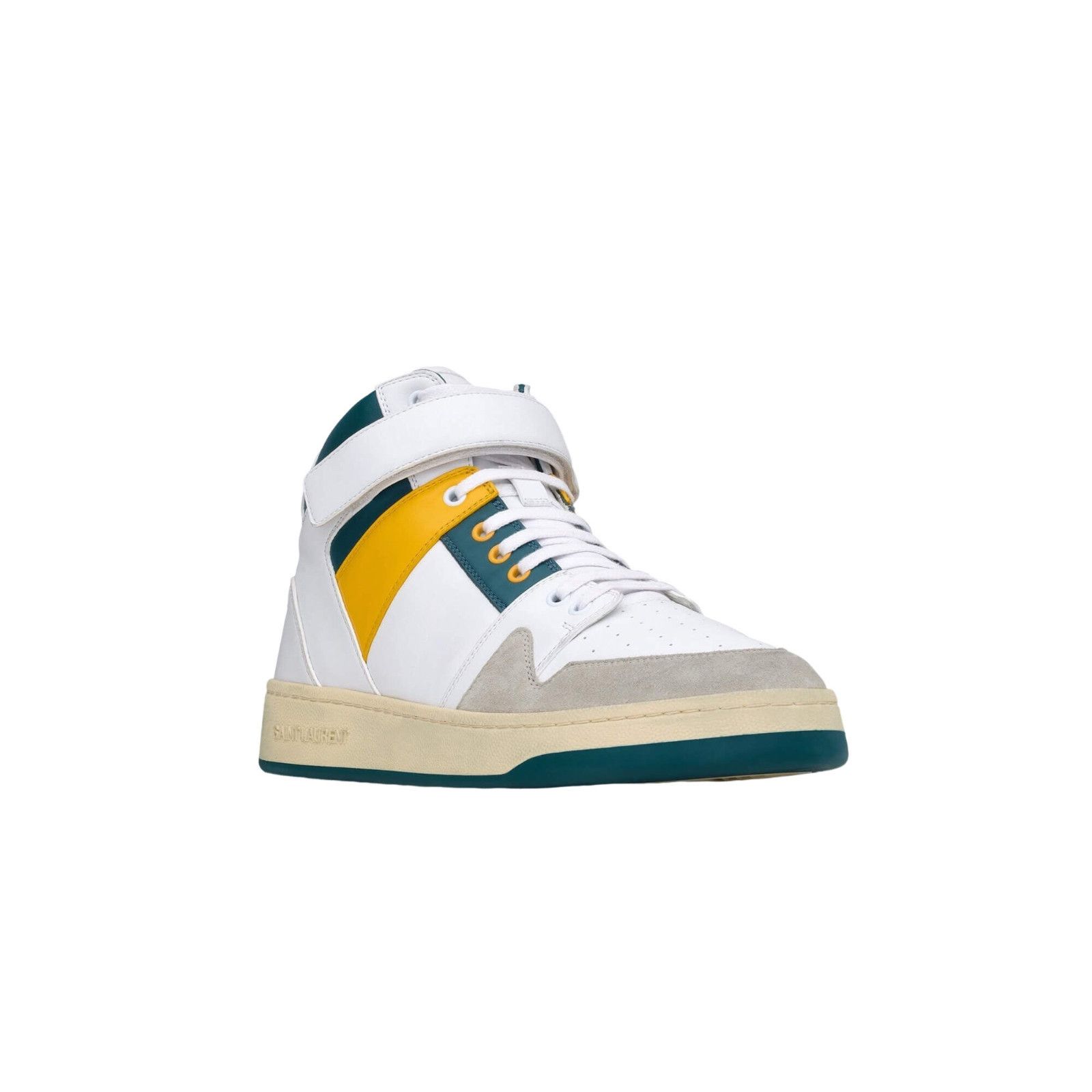 SAINT LAURENT Lax White/Yellow Ottanium Leather Sneakers New