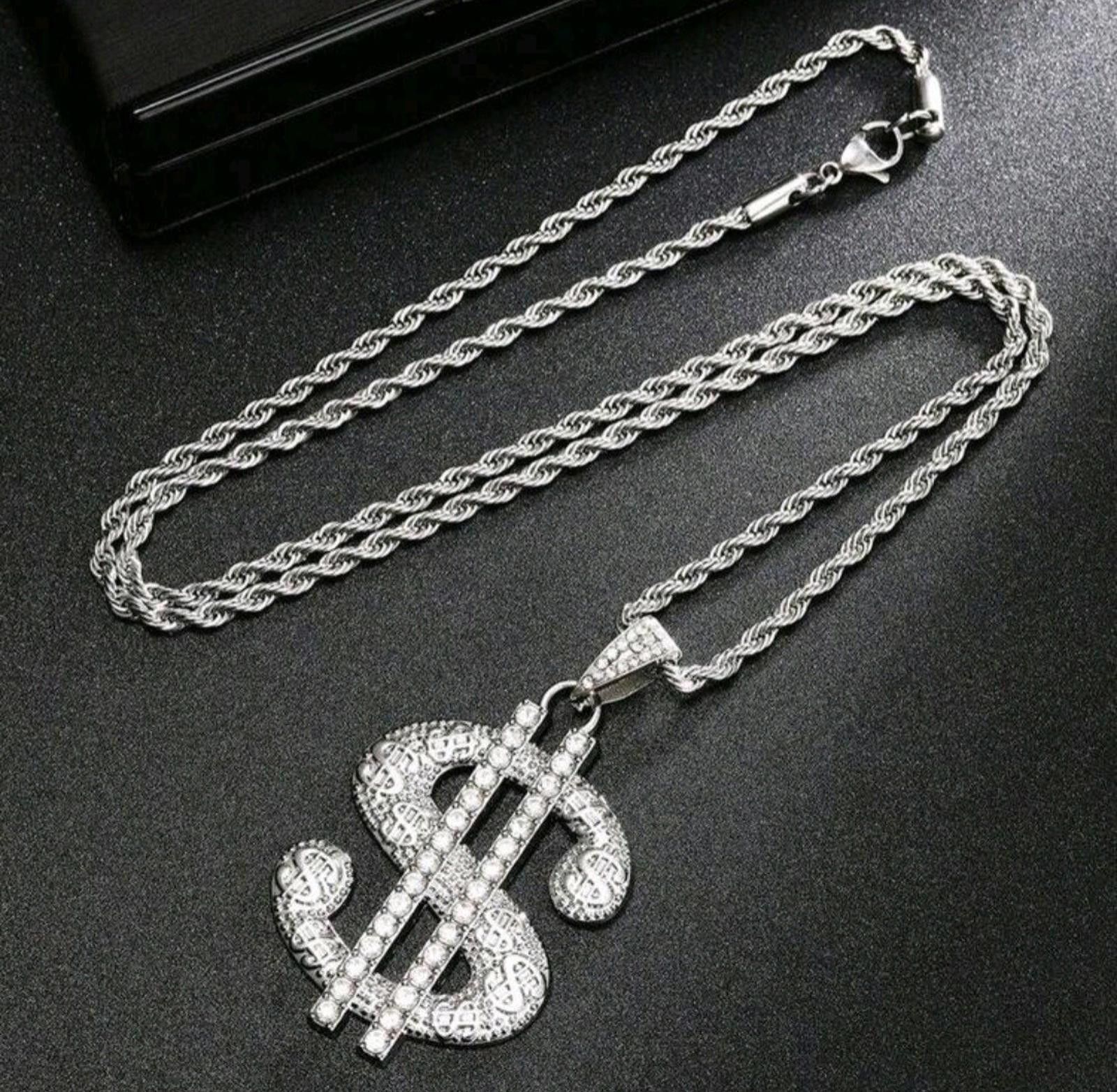 Monet Dollar Sign (Money)-(Chain)-(Silver)-(New)-(Zirconia)-$33.00 Size ONE SIZE - 5 Thumbnail