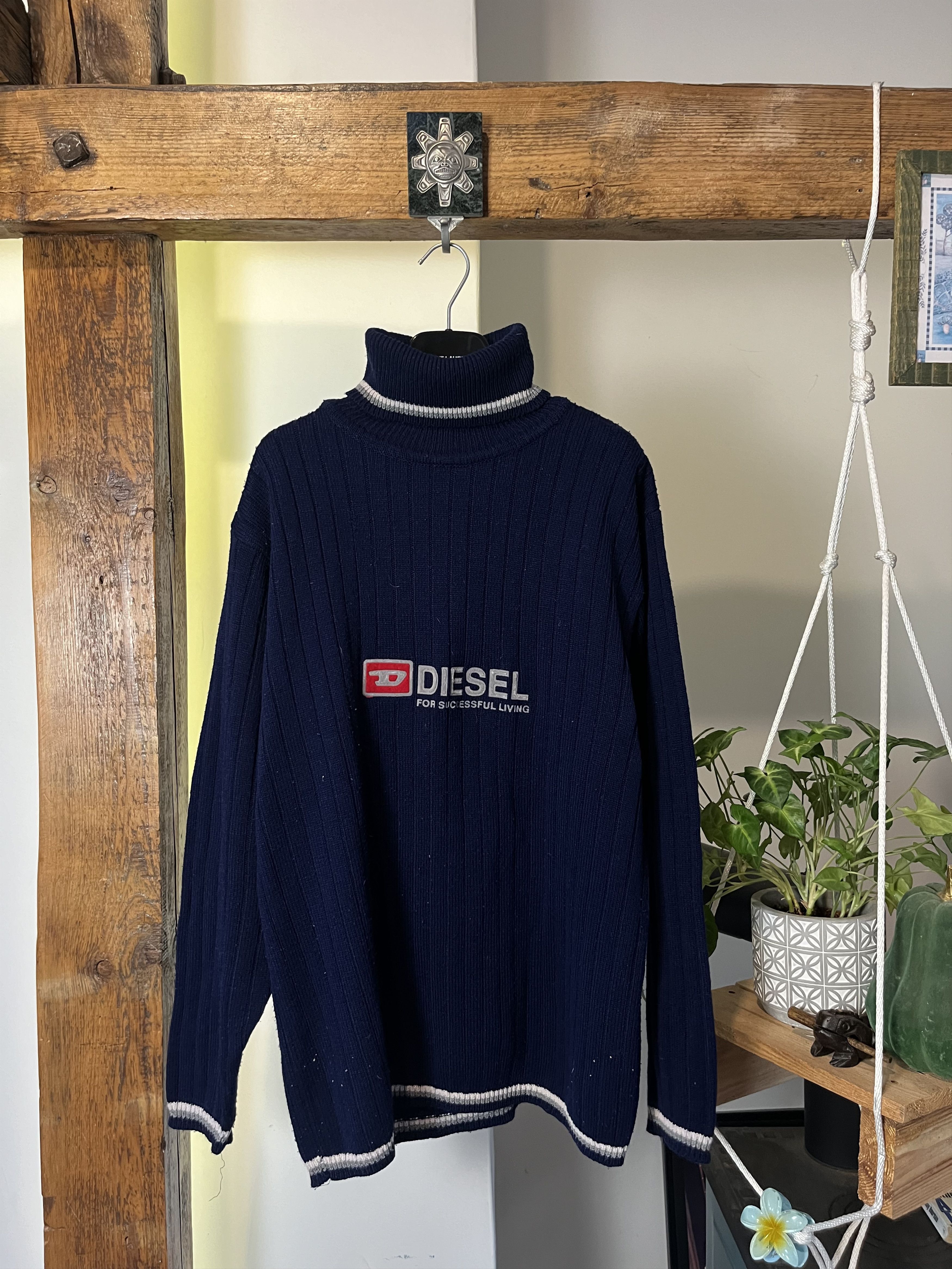 Vintage 90s Diesel Turtleneck Knitwear Big Logo