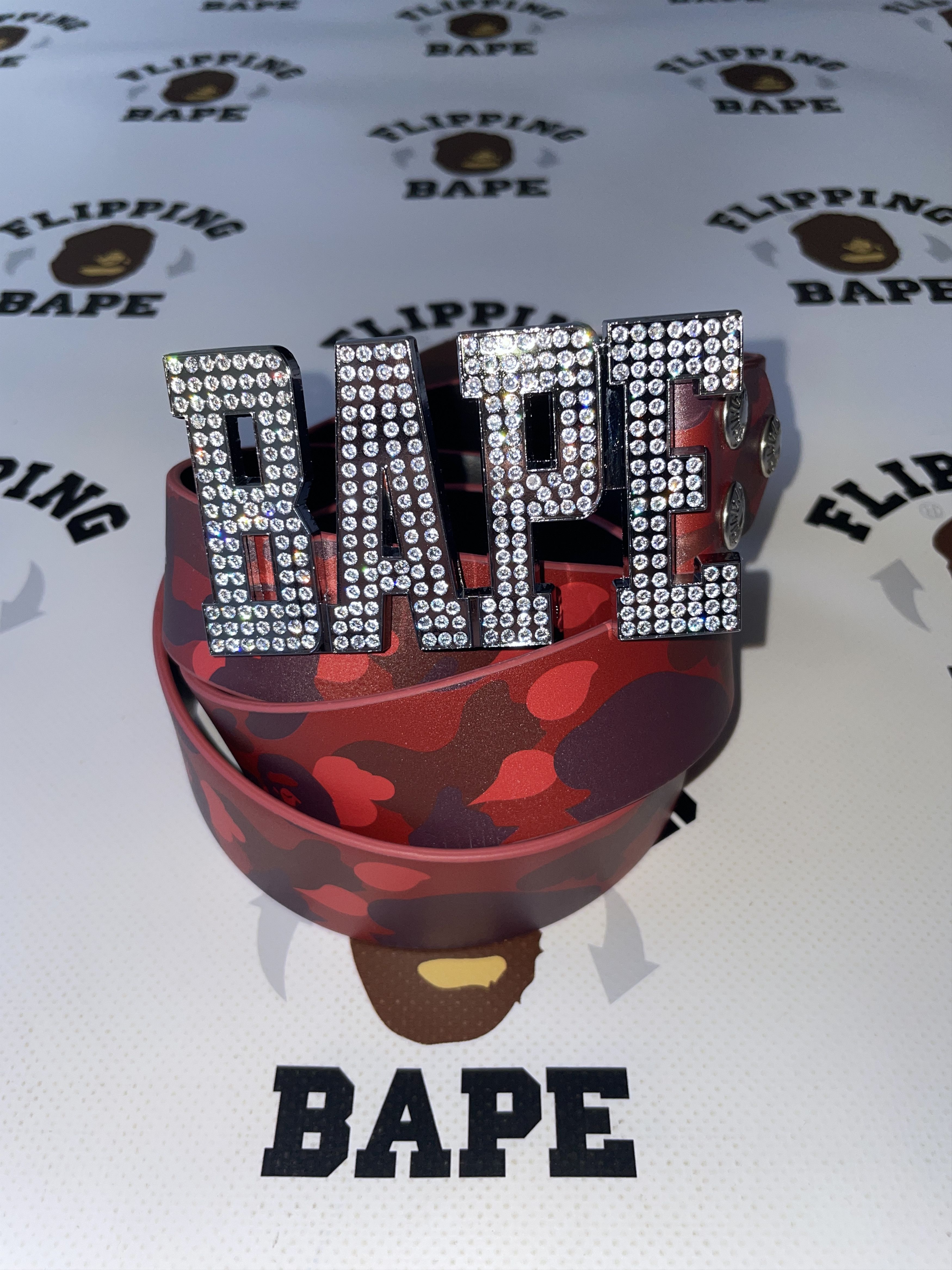 image of Bape Color Camo Bape Leather Belt - Size XL in Red, Men's