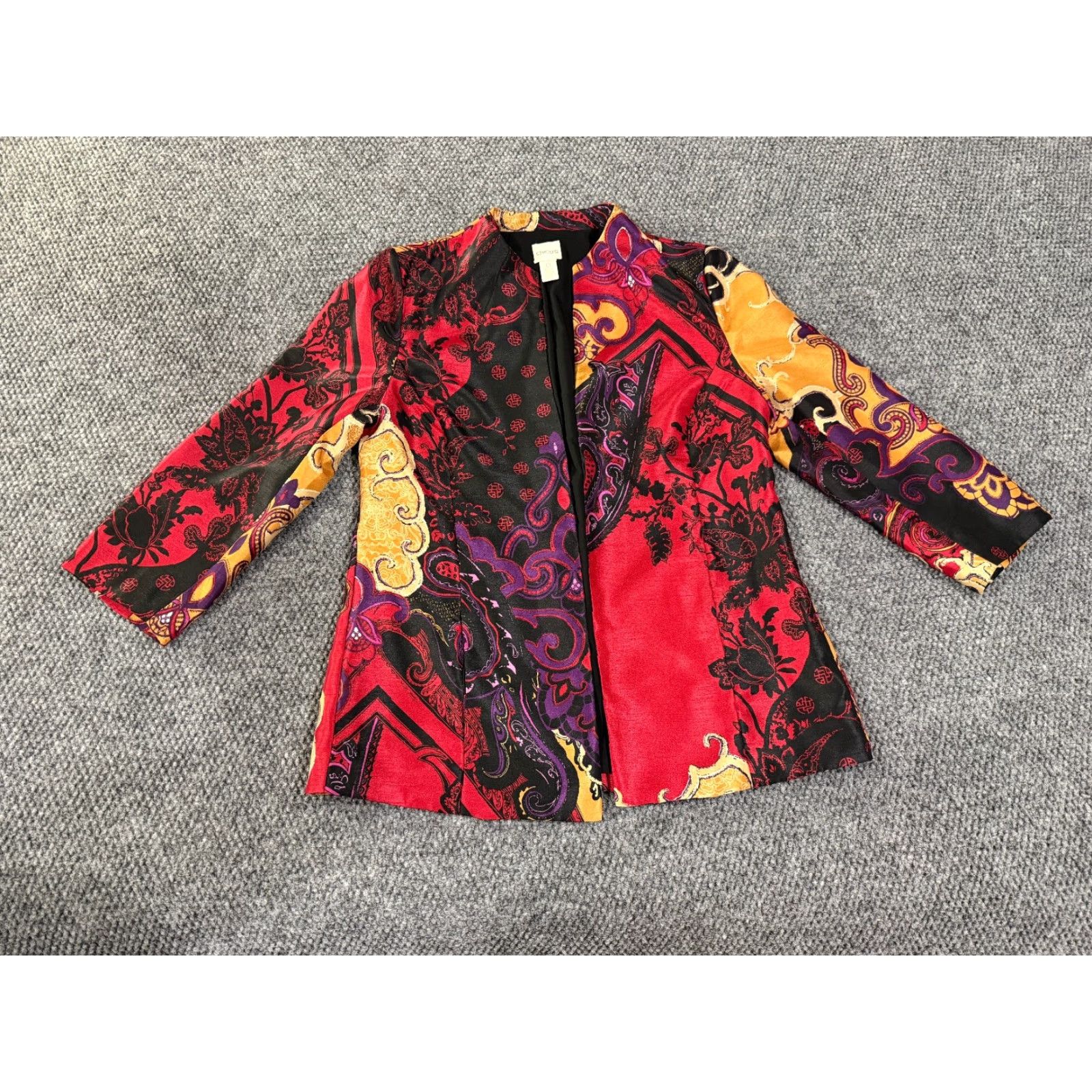 Vintage Chicos Jacket Womens 0 Blue Paisley Open Front Lightweight Regular Long Sleeve Casual Travel Size XS / US 0-2 / IT 36-38 - 2 Thumbnail