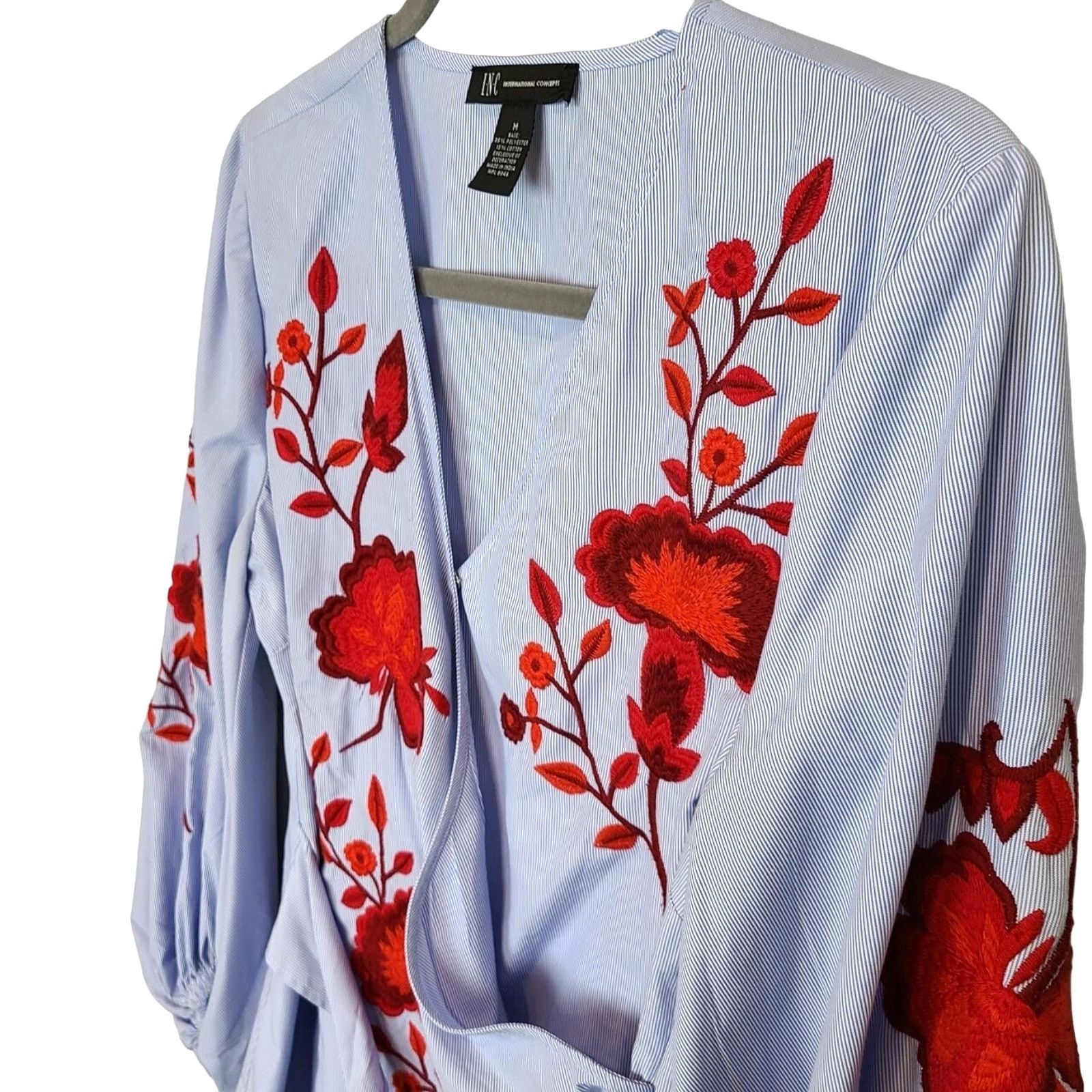 Incarnation INC International Concepts Womens Peasant Top Floral Embroid Size M / US 6-8 / IT 42-44 - 5 Thumbnail