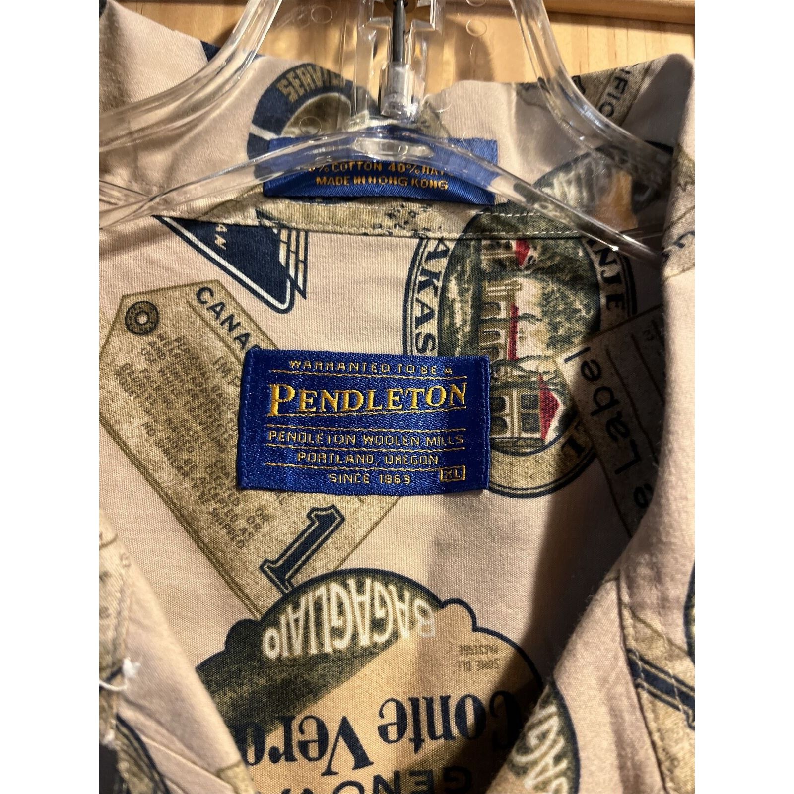 Pendleton Pendleton Men’s XL Beige Luggage Print Cotton Hawaiian Shirt Size US XL / EU 56 / 4 - 11 Thumbnail